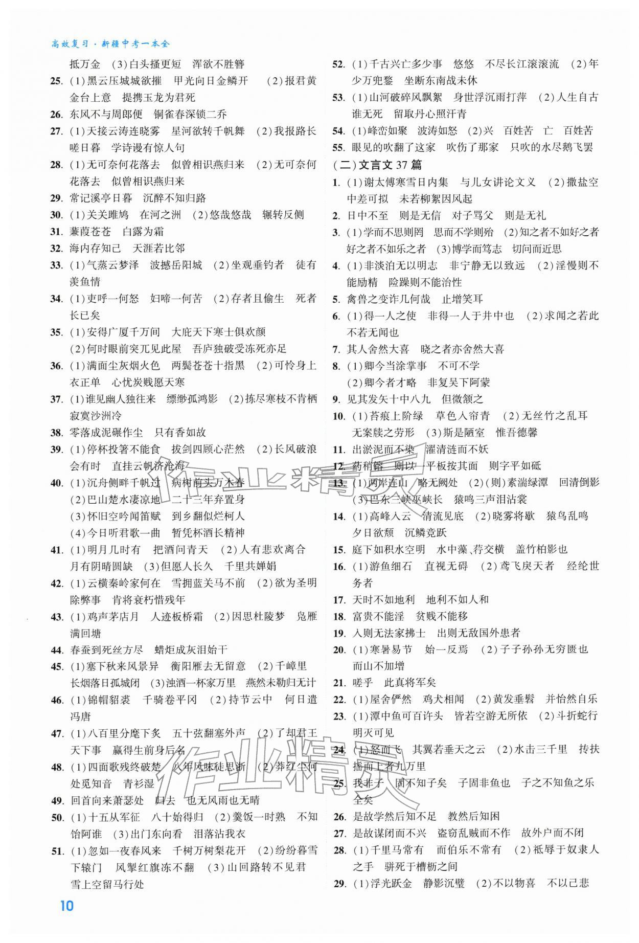 2026年高效复习新疆中考语文&nbsp;参考答案第10页