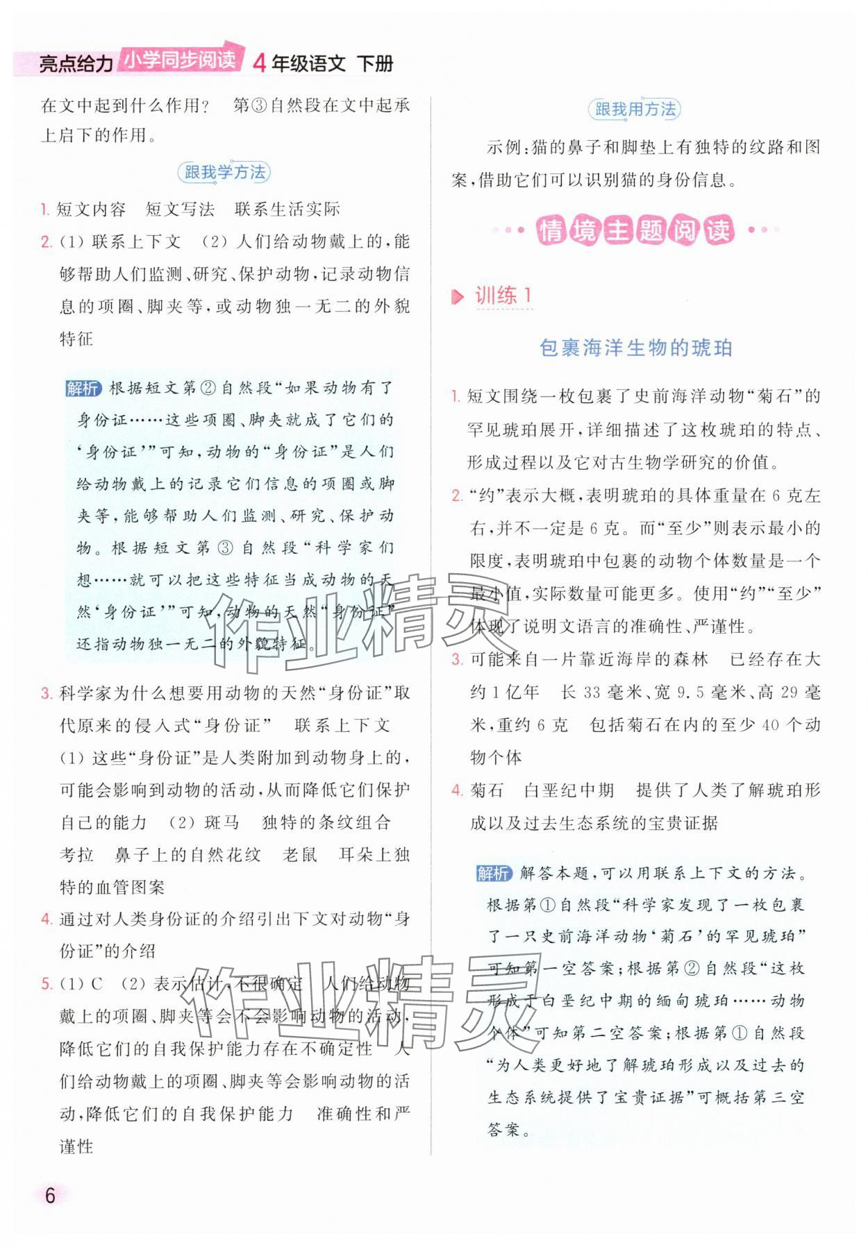 2025年亮點給力同步閱讀四年級語文下冊人教版 參考答案第6頁