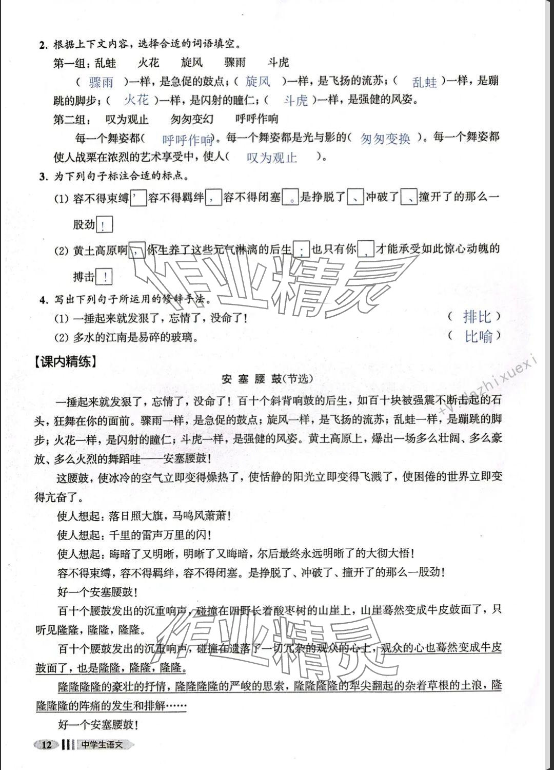 2025年中學生語文同步精練八年級下冊人教版五四制 參考答案第21頁