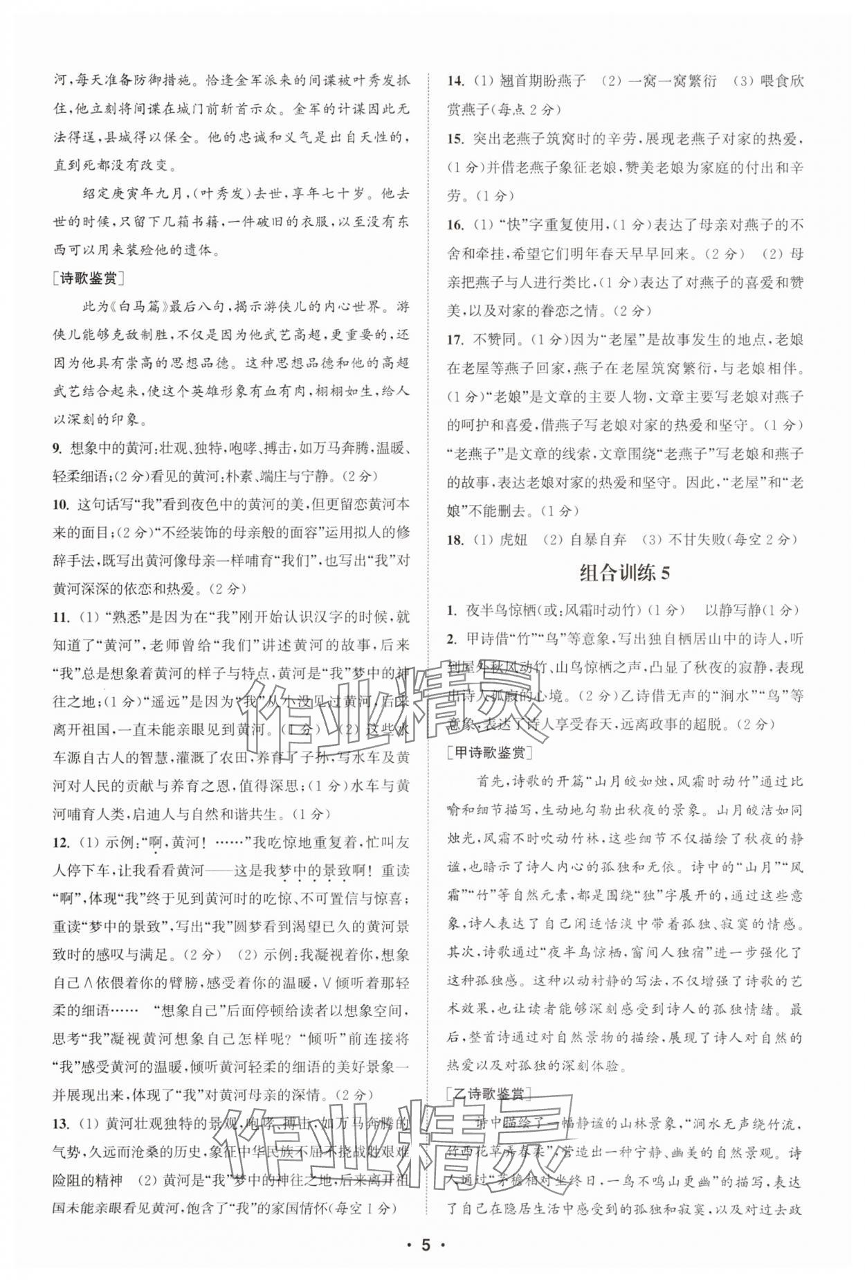 2025年通城學(xué)典組合訓(xùn)練七年級語文下冊人教版蘇州專版 參考答案第5頁