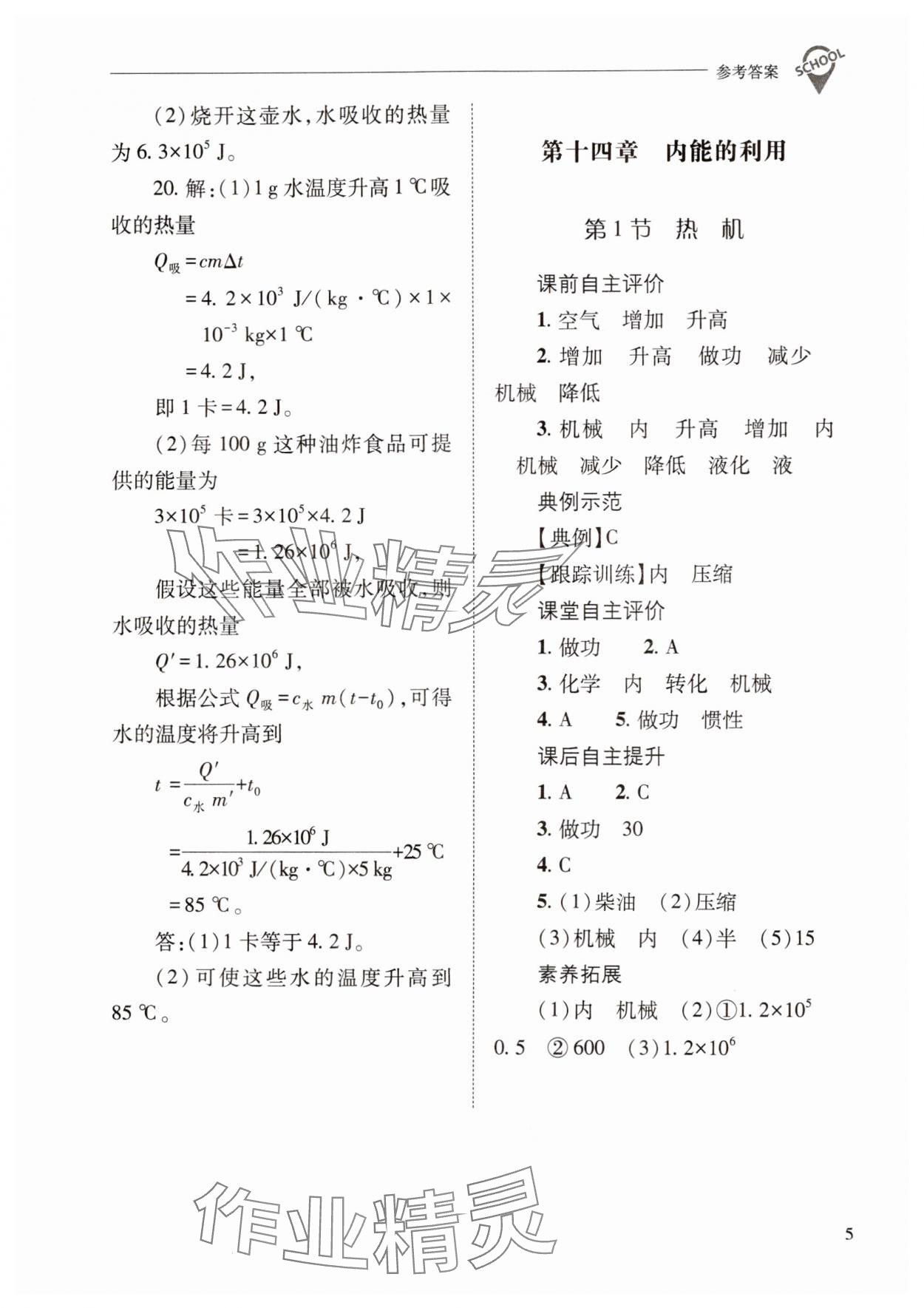 2024年新課程問題解決導(dǎo)學(xué)方案九年級物理全一冊人教版 參考答案第5頁