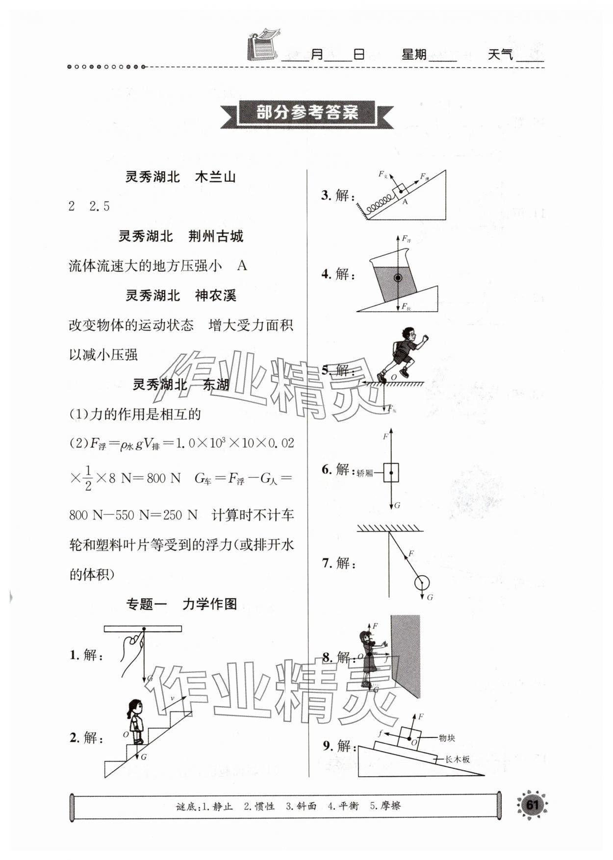 2024年长江暑假作业崇文书局八年级物理人教版 第1页