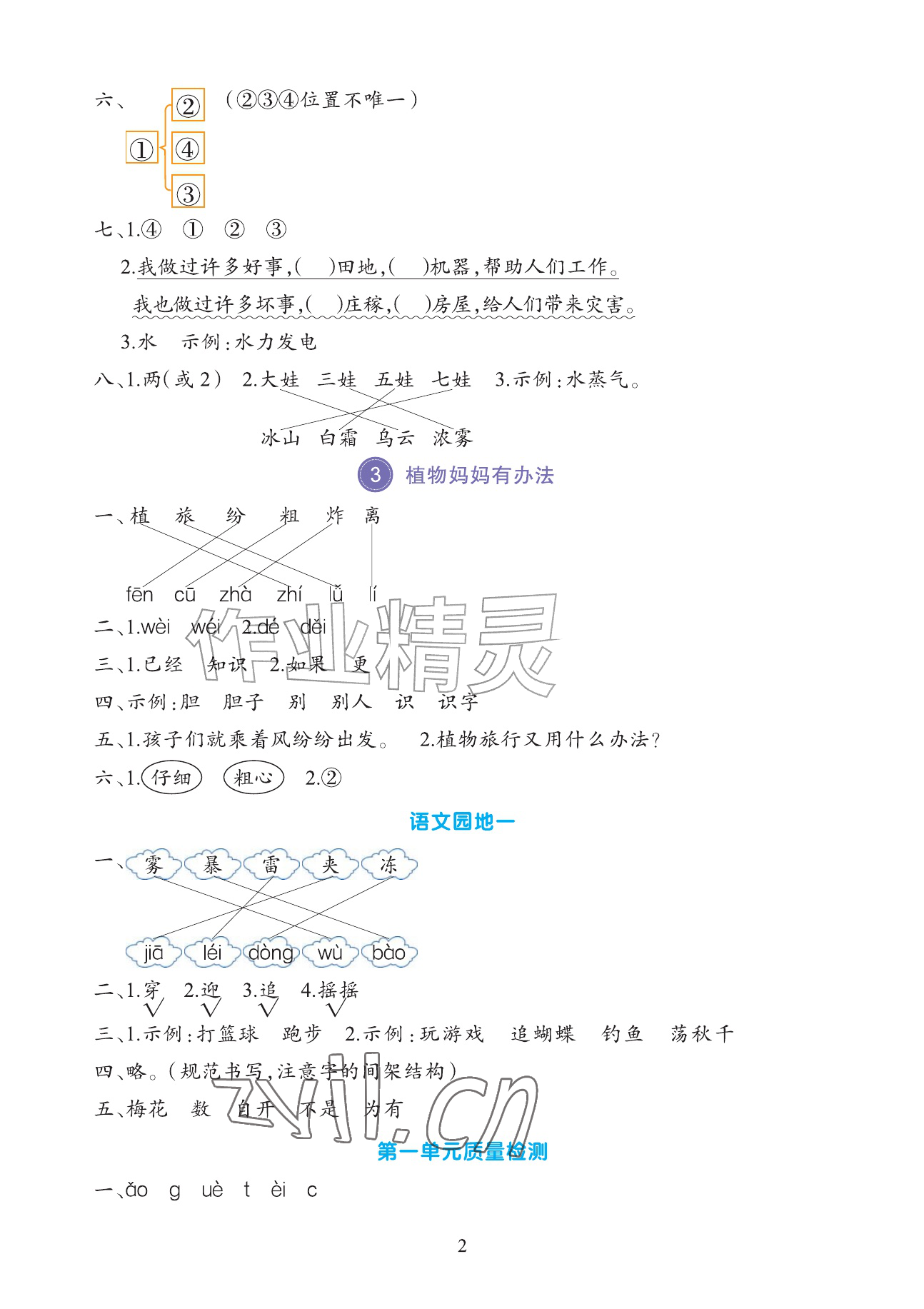 2026年全程培优同步训练二年级语文上册人教版&nbsp;参考答案第2页