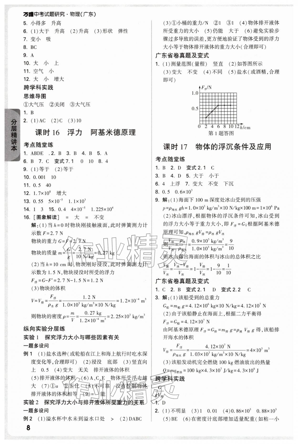 2026年萬唯中考試題研究物理廣東專版&nbsp;參考答案第12頁