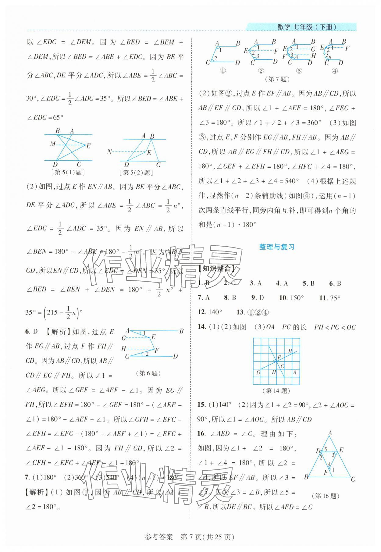 2025年新课程同步学案七年级数学下册北师大版 参考答案第7页