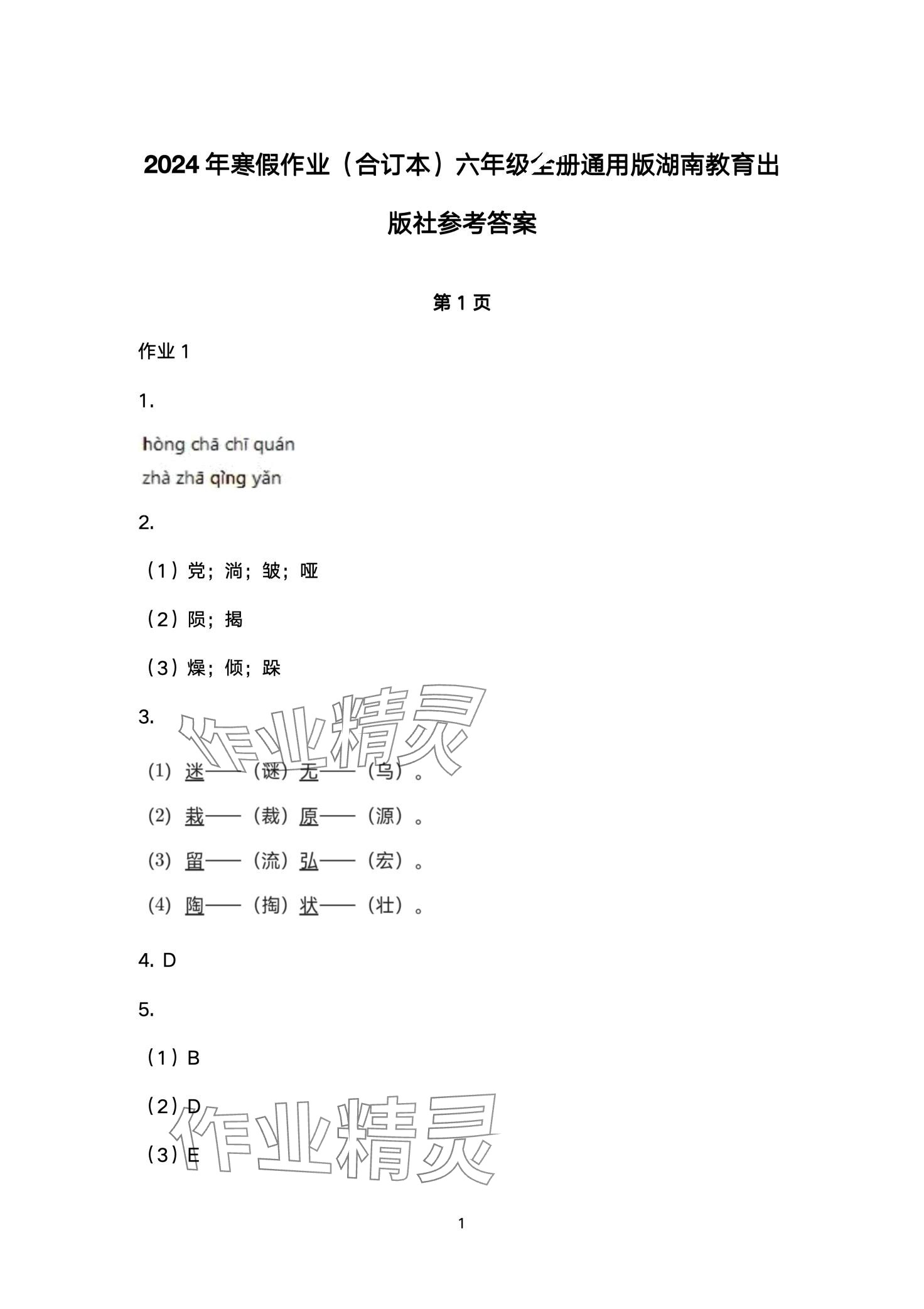 2024年湘教学苑寒假作业湖南教育出版社六年级综合 第1页