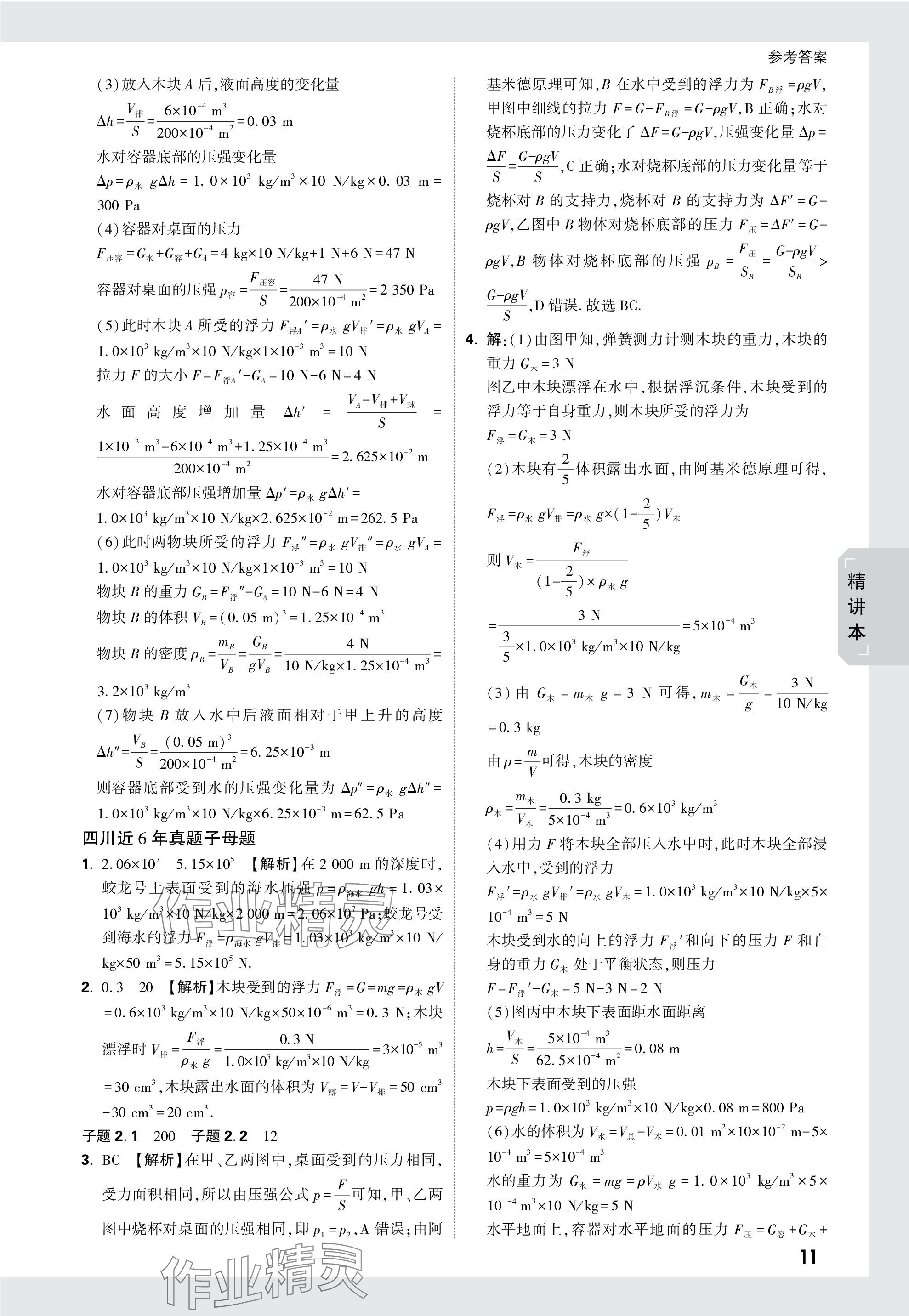 2024年萬唯中考試題研究物理四川專版 參考答案第11頁