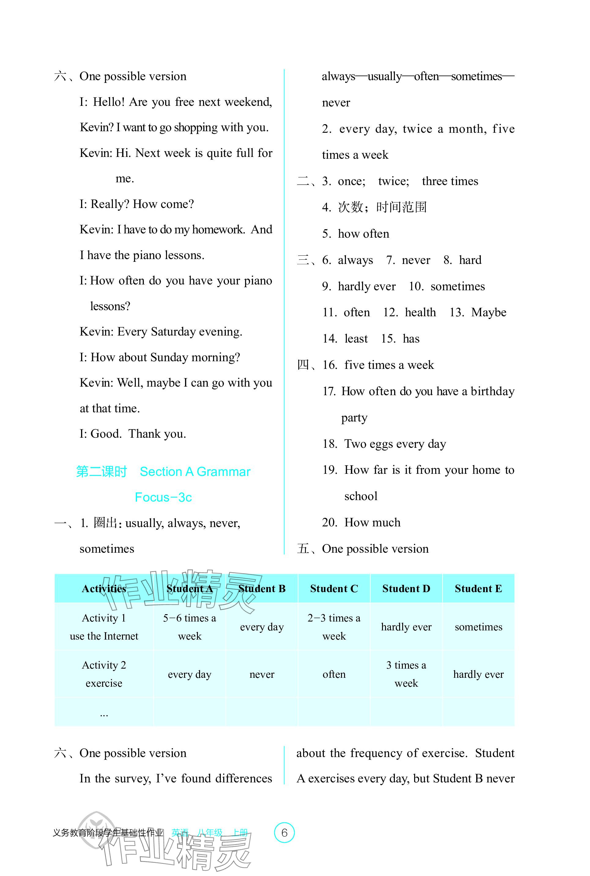 2023年學生基礎性作業八年級英語上冊人教版 參考答案第6頁