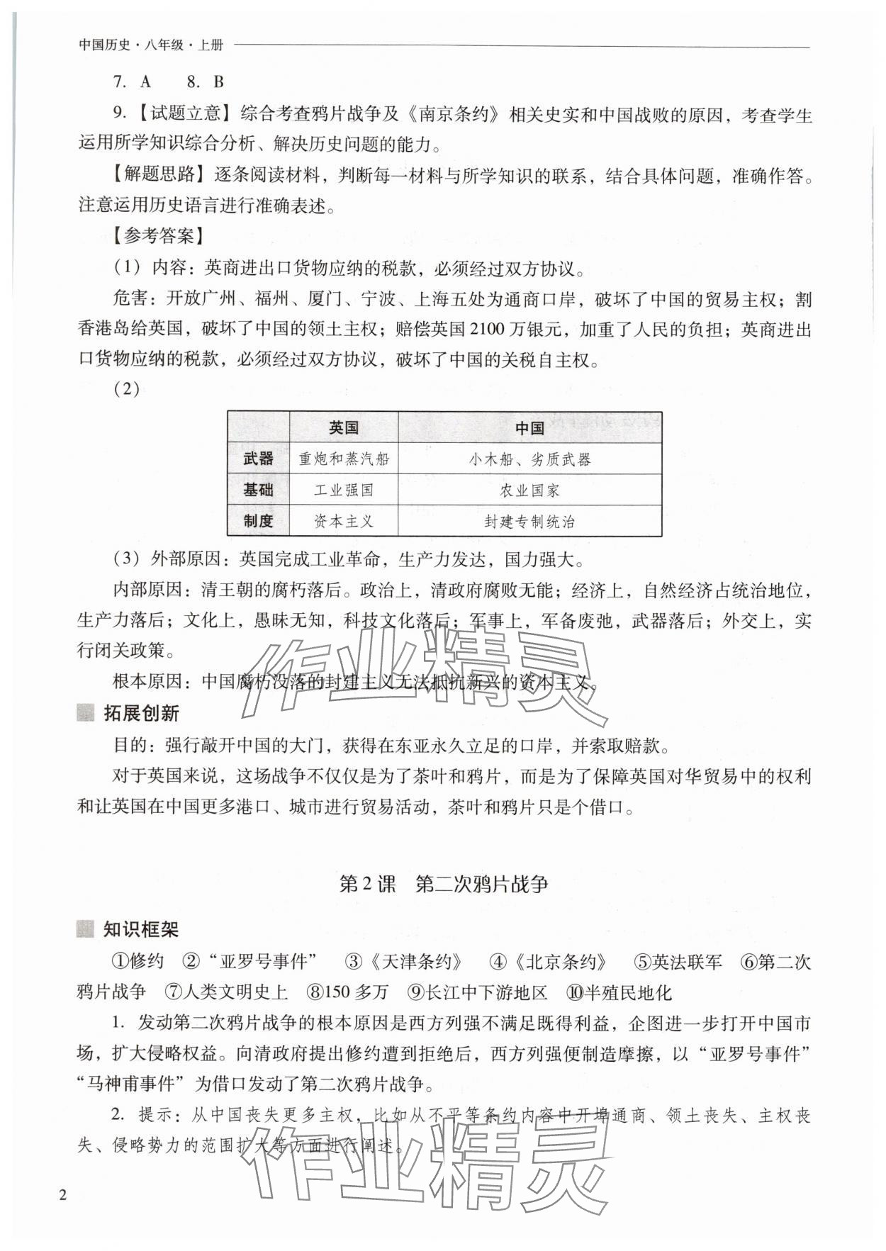 2025年新课程问题解决导学方案八年级历史上册人教版 参考答案第2页