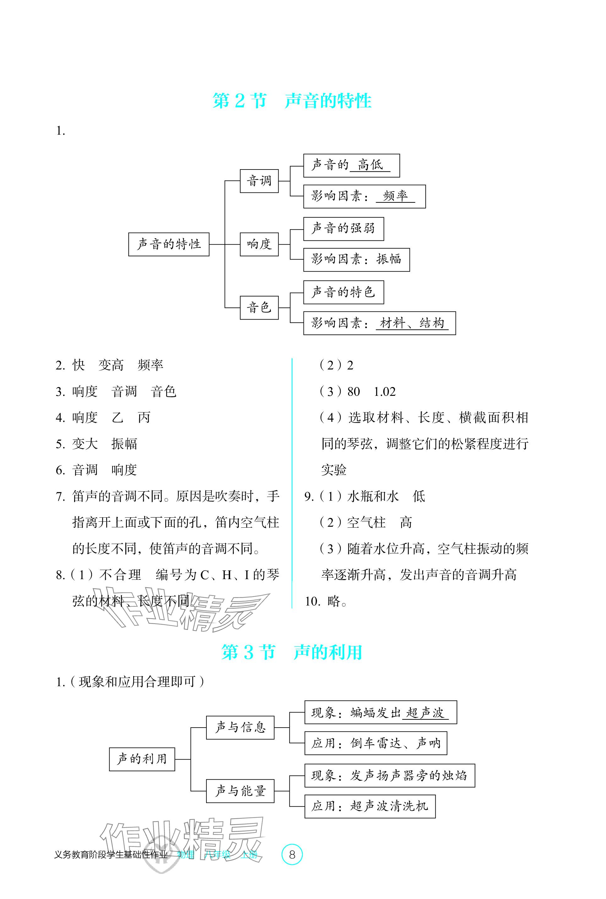 2023年學(xué)生基礎(chǔ)性作業(yè)八年級物理上冊人教版 參考答案第8頁