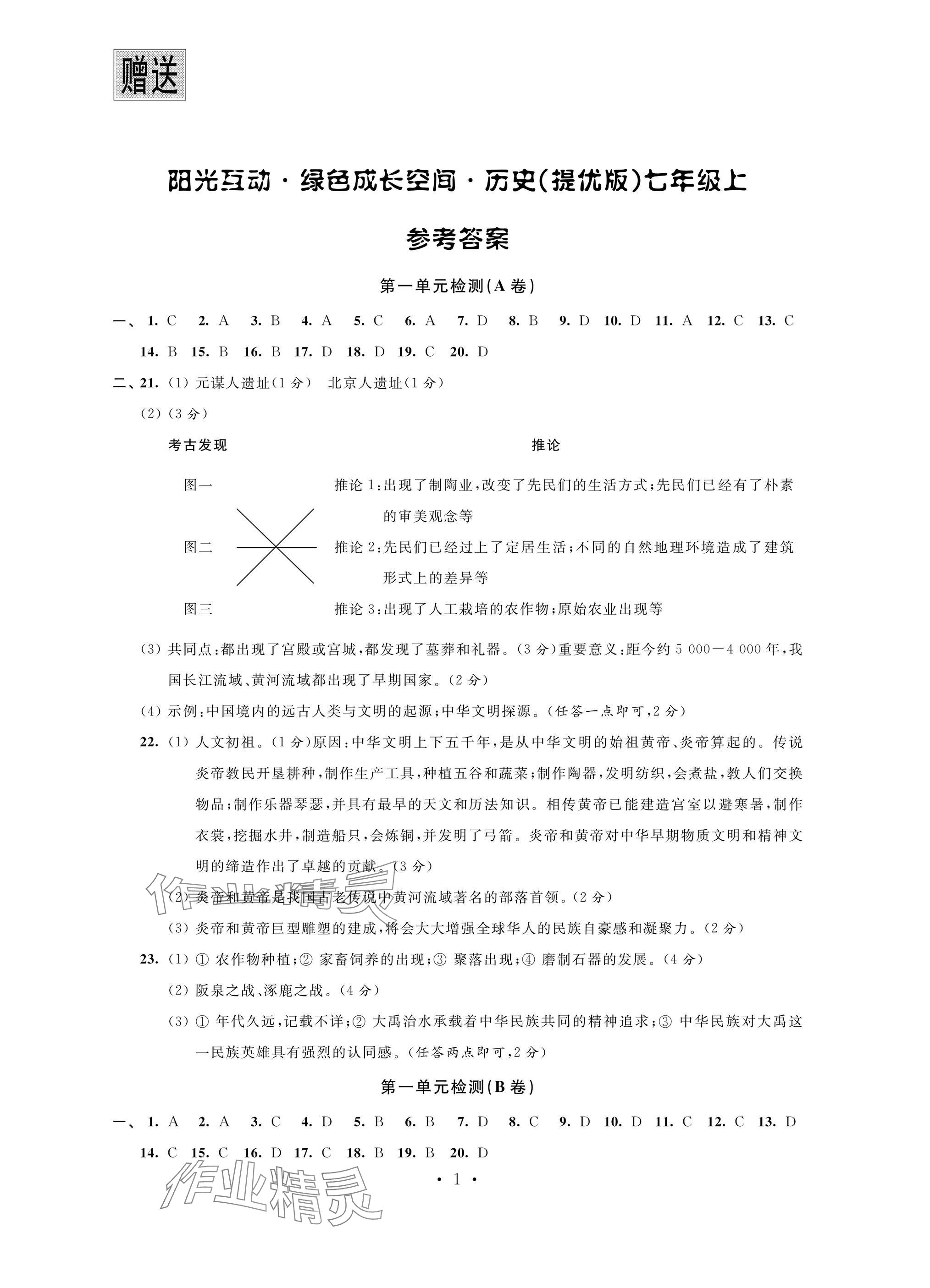 2024年阳光互动绿色成长空间七年级历史上册人教版提优版 参考答案第1页