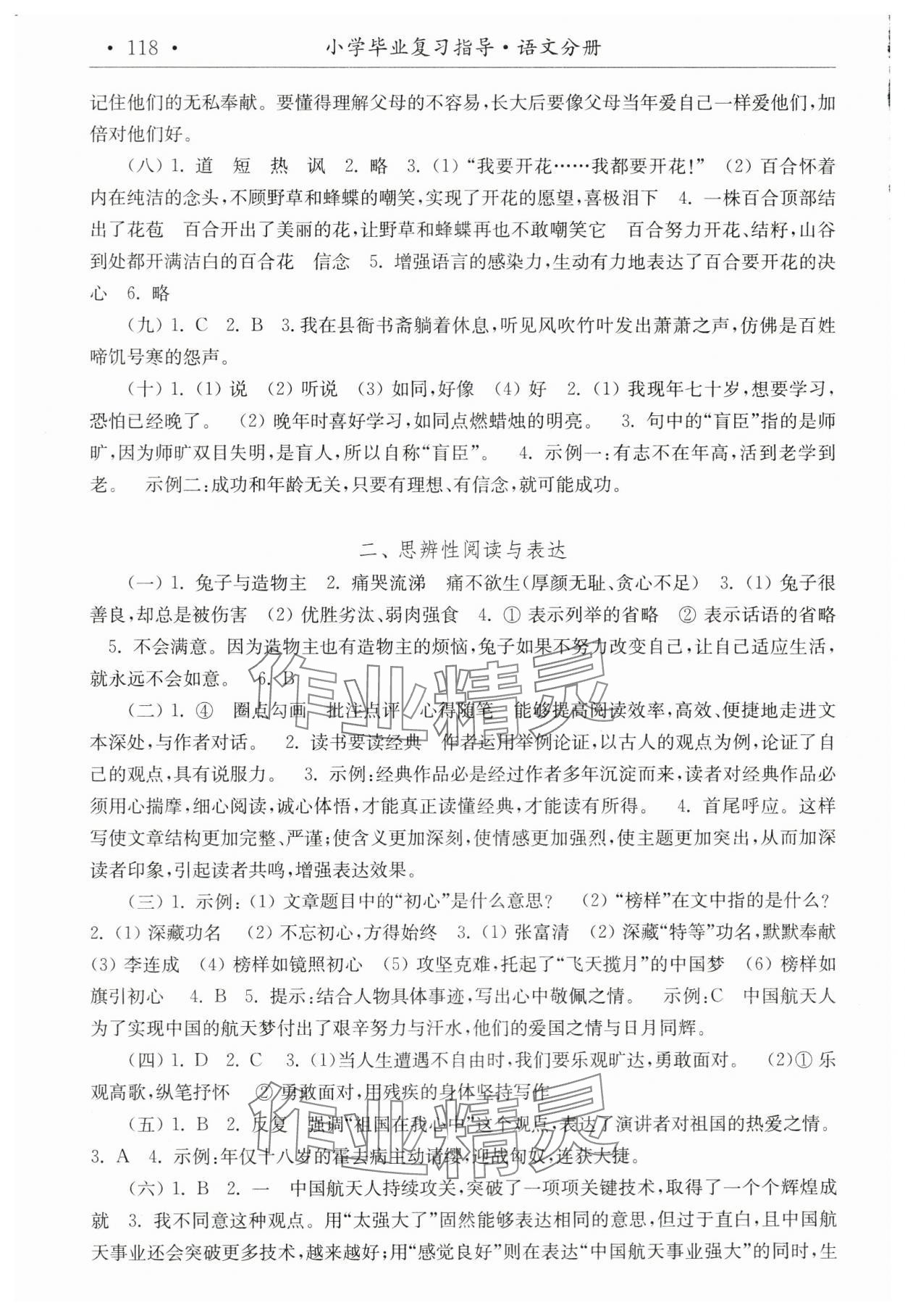 2024年小學畢業復習指導語文 參考答案第5頁