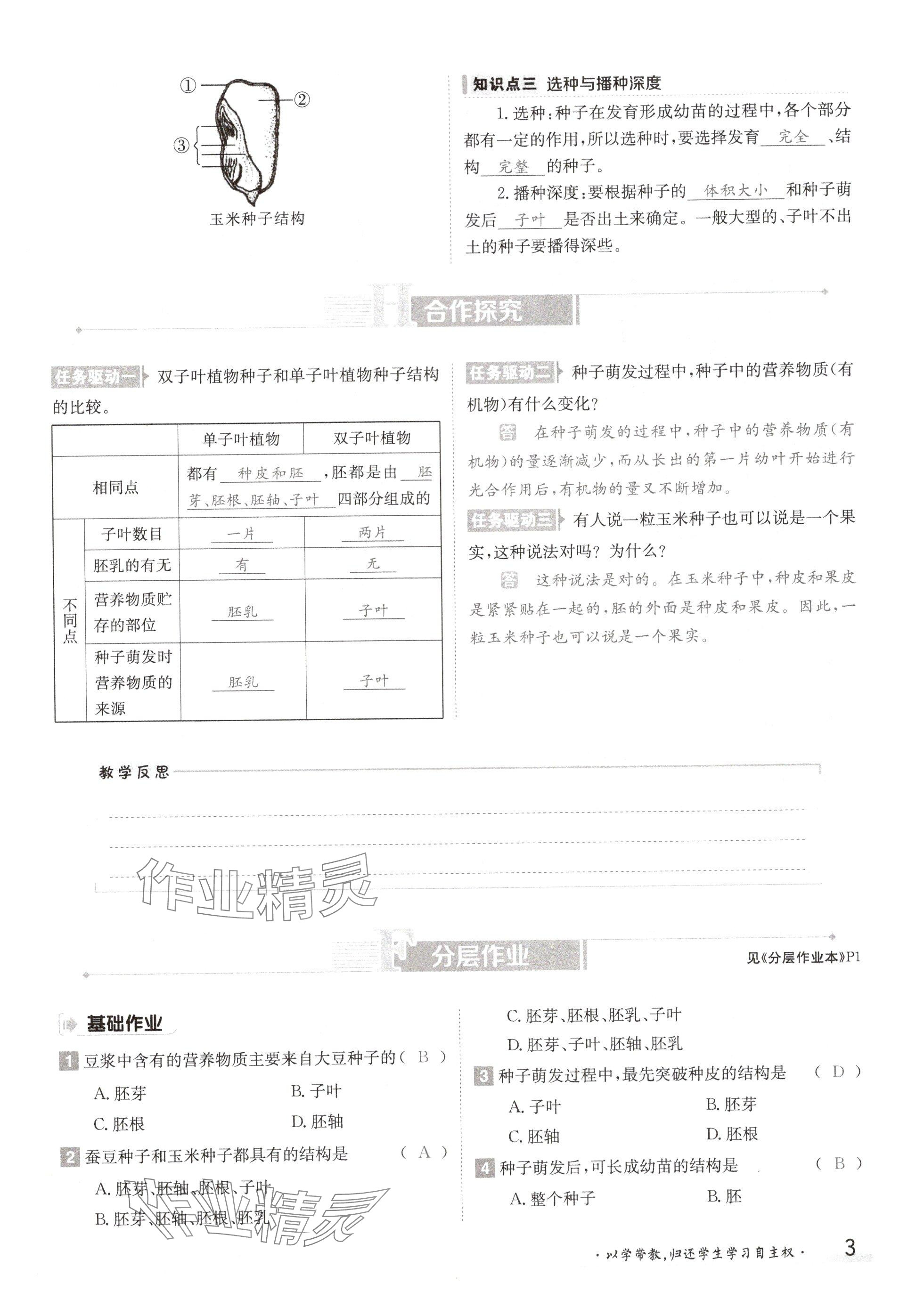 2024年金太阳导学案八年级生物上册冀少版 参考答案第3页