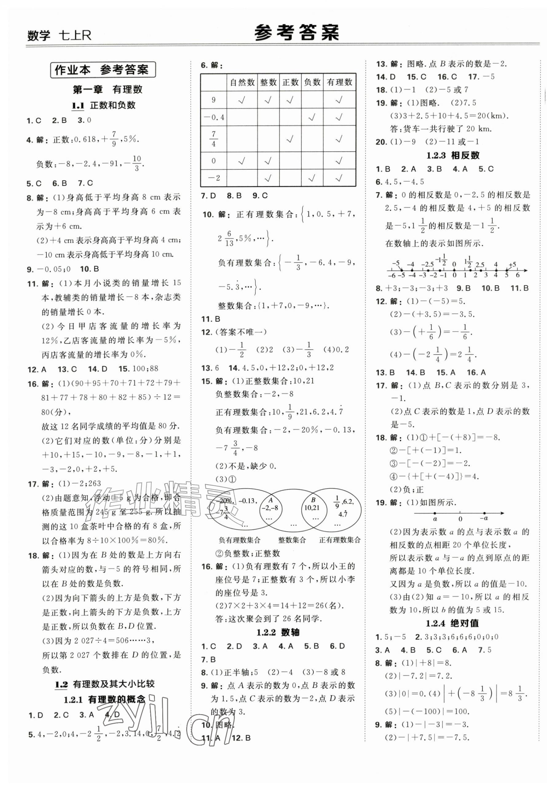 2026年点拨训练七年级数学上册人教版&nbsp;第1页