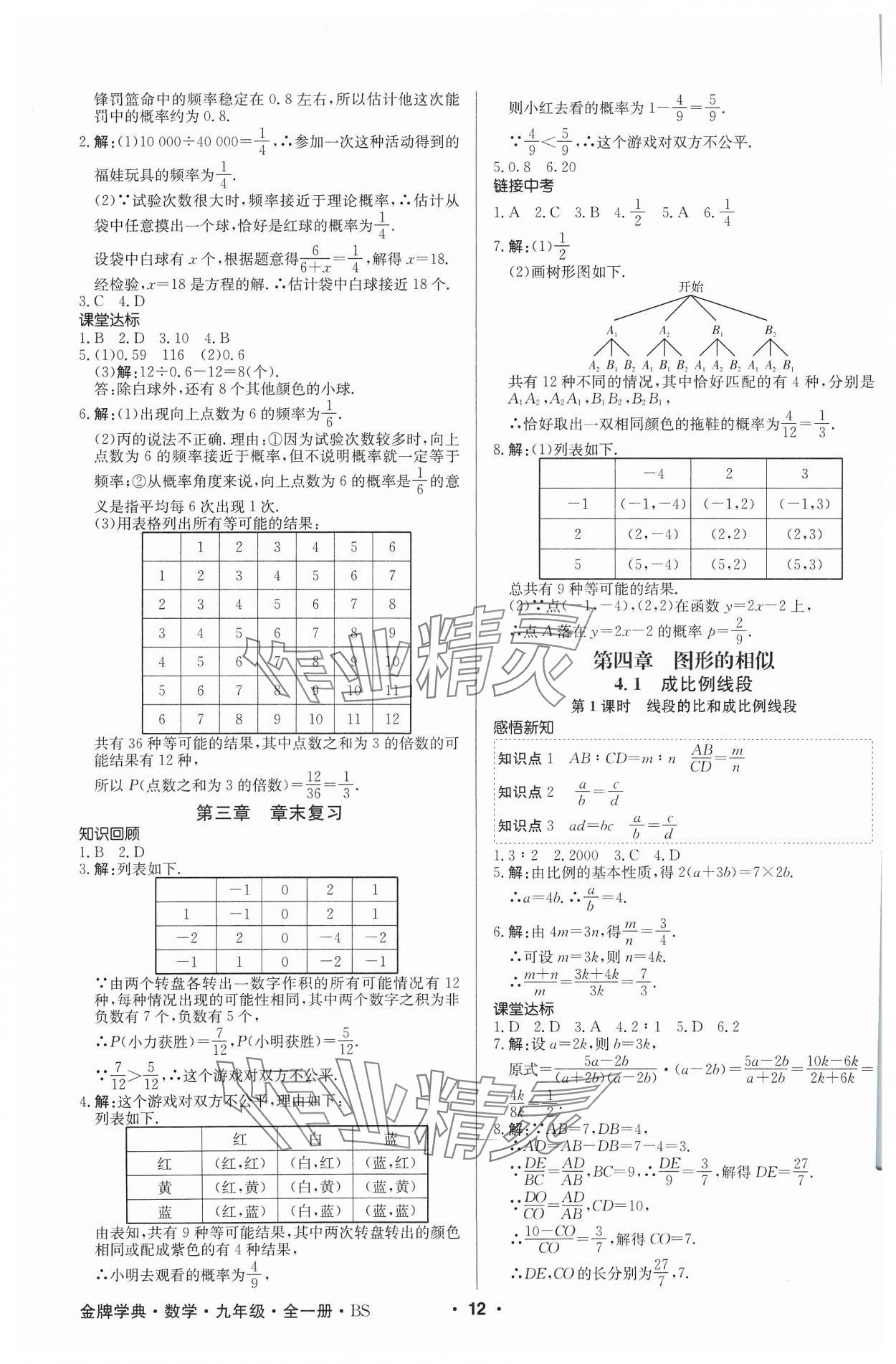2023年金牌學(xué)典九年級(jí)數(shù)學(xué)全一冊(cè)北師大版&nbsp;參考答案第12頁
