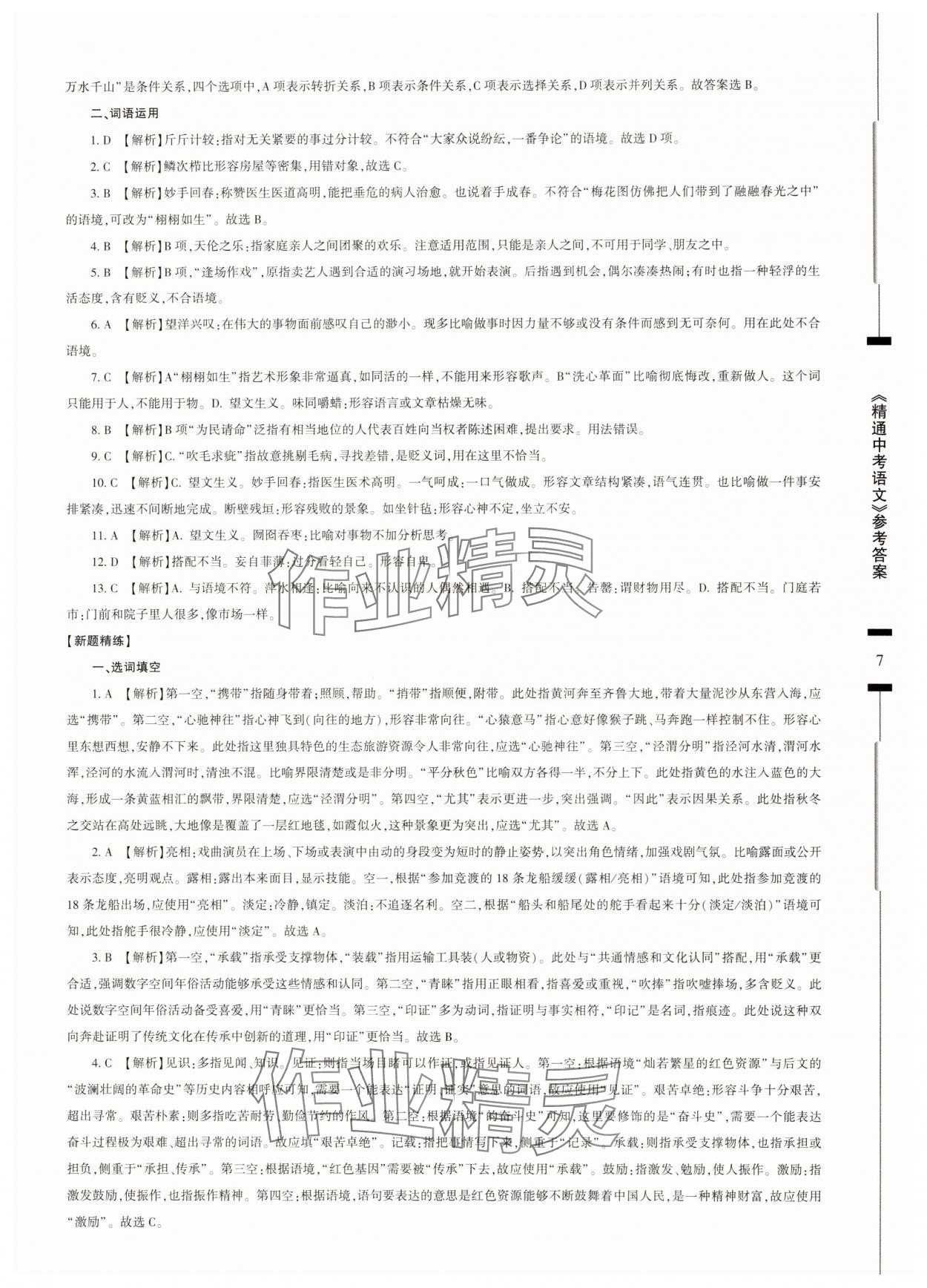 2025年精通中考語文基礎知識與試卷訓練 參考答案第7頁