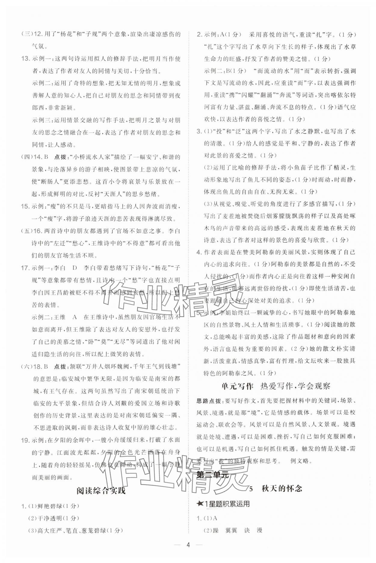 2024年點(diǎn)撥訓(xùn)練七年級(jí)語文上冊(cè)人教版 第4頁