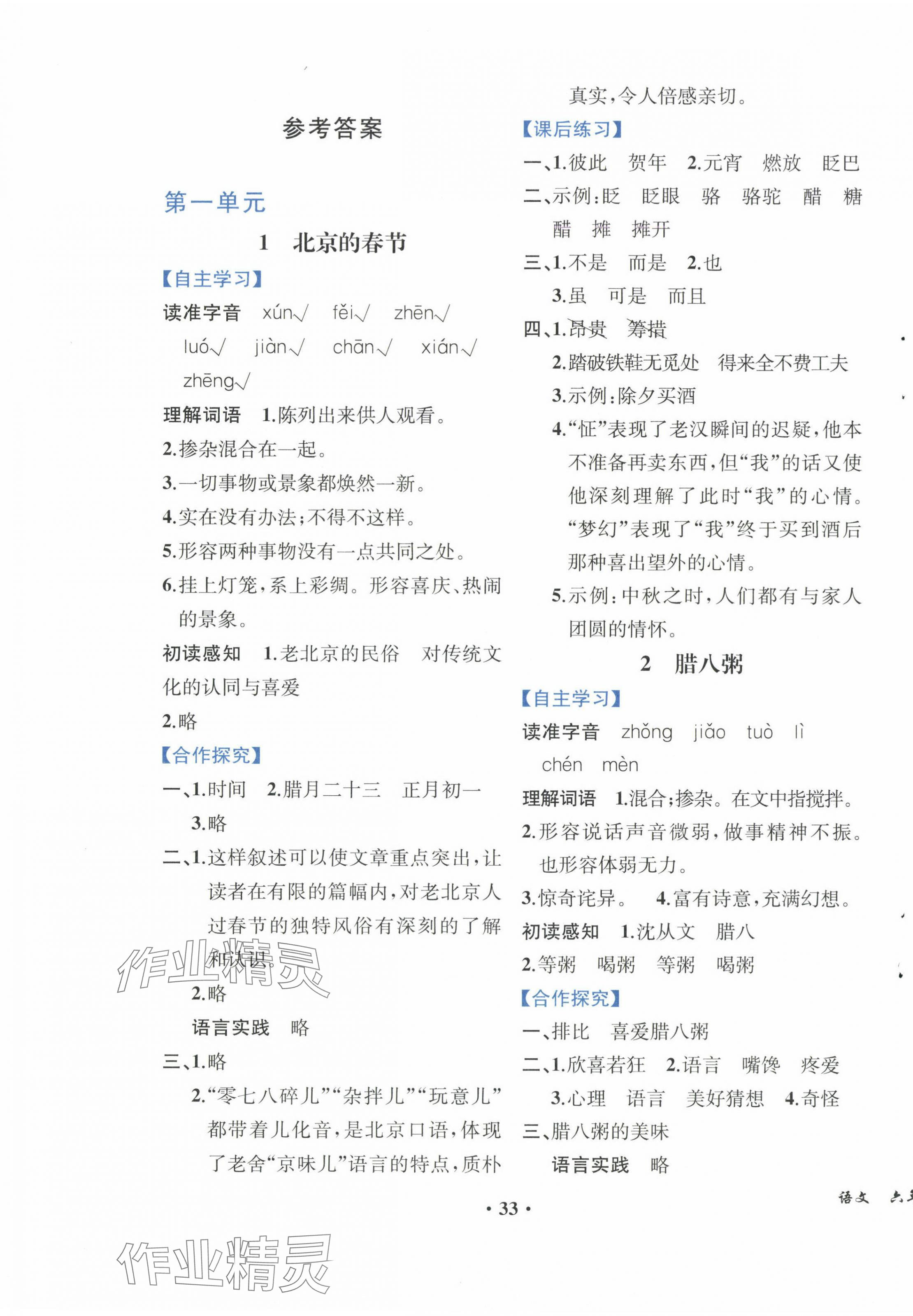 2025年人教金学典同步解析与测评六年级语文下册人教版重庆专版 第1页