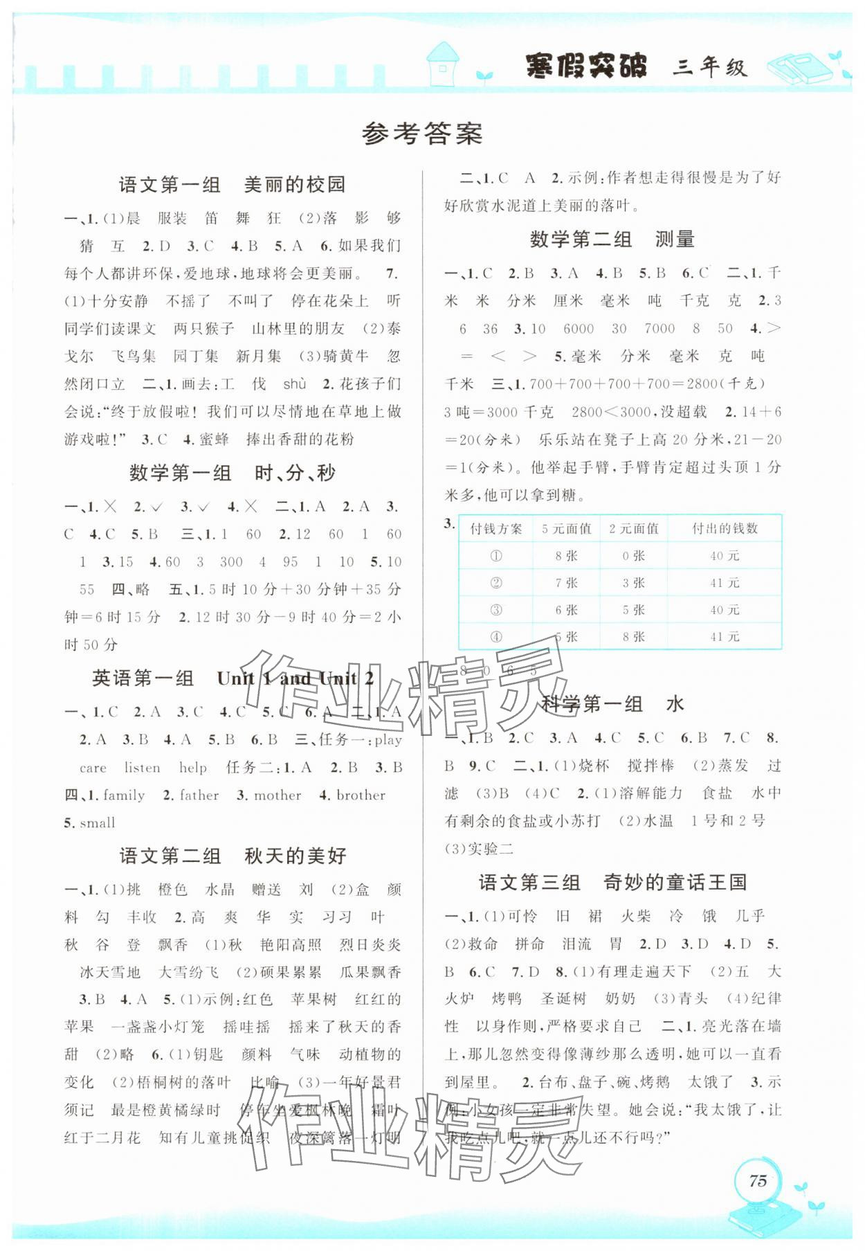 2025年寒假創新性自主學習寒假突破三年級通用版 第1頁