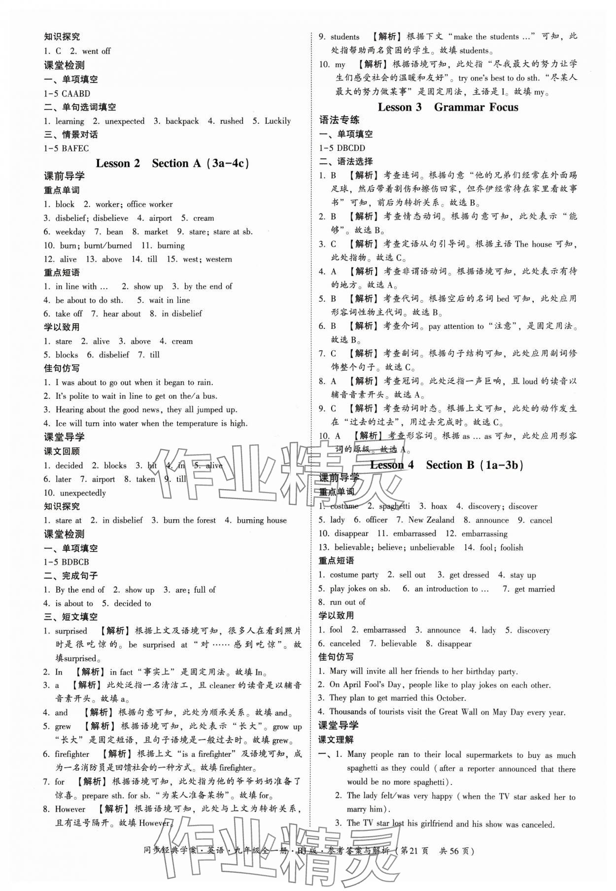 2023年同步經(jīng)典學(xué)案九年級(jí)英語(yǔ)全一冊(cè)人教版 第21頁(yè)