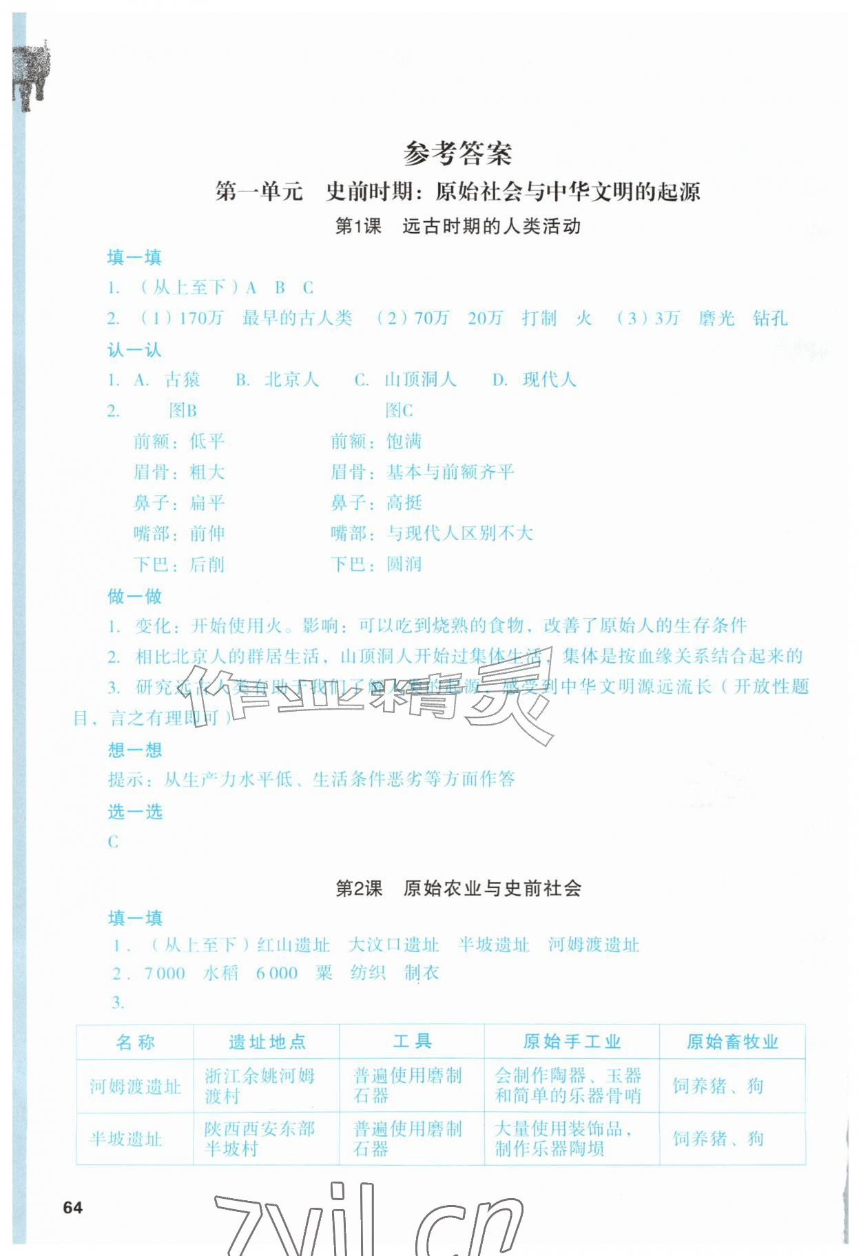 2026年填充图册黑龙江教育出版社七年级历史上册人教版&nbsp;参考答案第1页