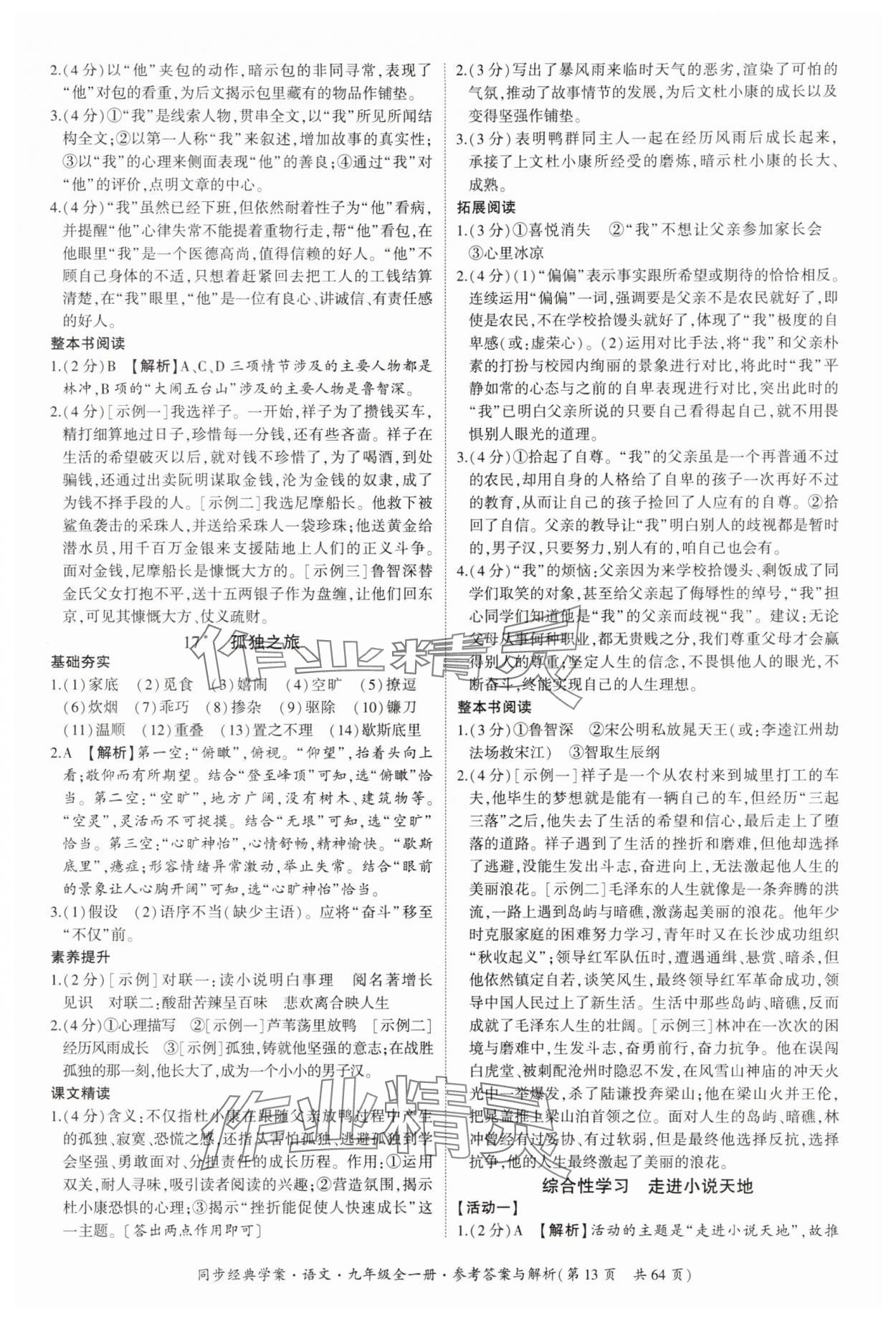 2025年同步經(jīng)典學(xué)案九年級(jí)語(yǔ)文全一冊(cè)人教版&nbsp;第13頁(yè)