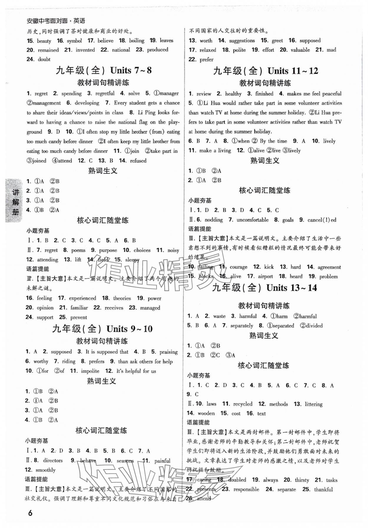 2025年中考面對(duì)面英語(yǔ)安徽專(zhuān)版 參考答案第6頁(yè)