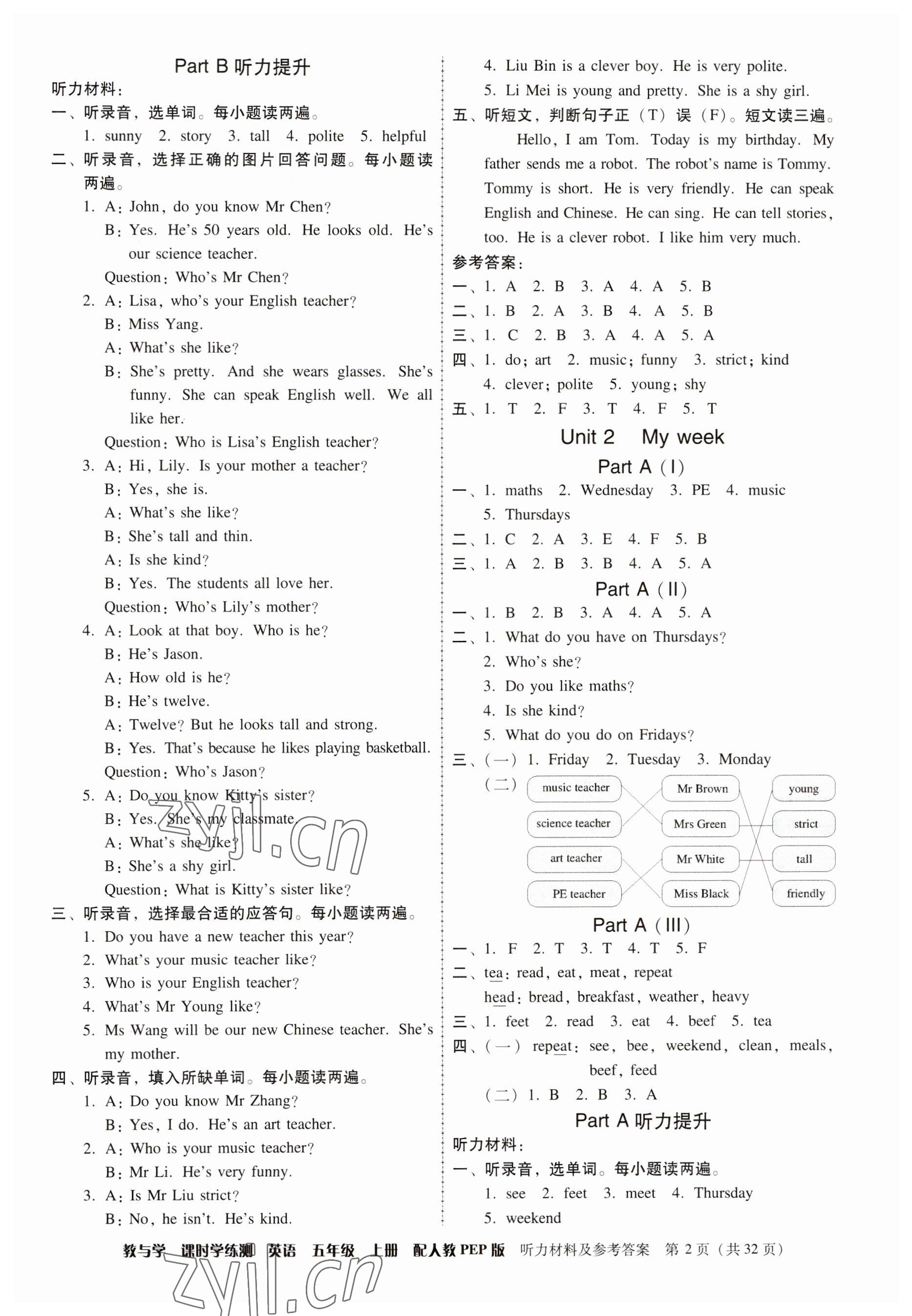 2023年教與學(xué)課時(shí)學(xué)練測(cè)五年級(jí)英語(yǔ)上冊(cè)人教版 參考答案第2頁(yè)