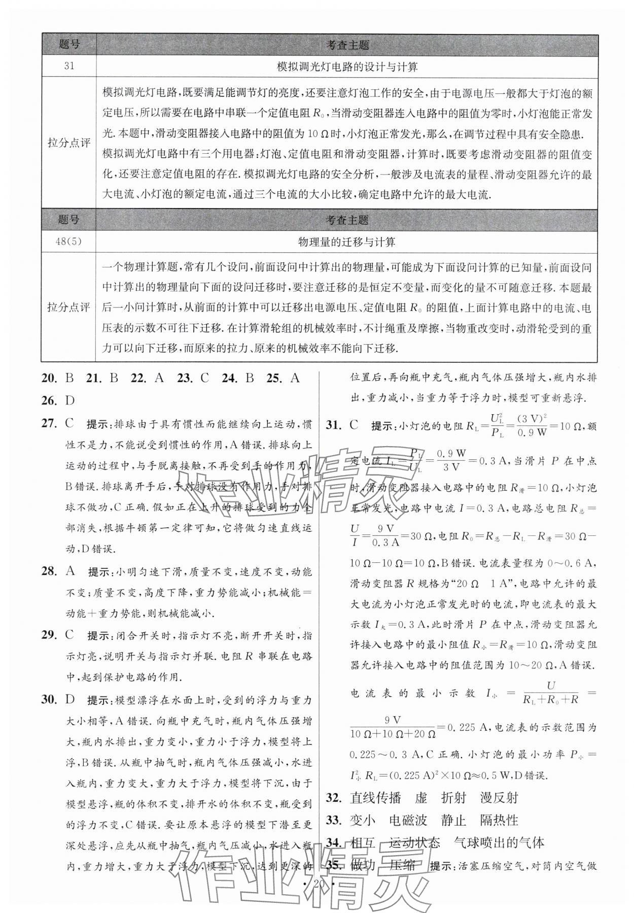 2024年江蘇中考模擬試卷匯編優(yōu)化38套物理提優(yōu)版 參考答案第20頁
