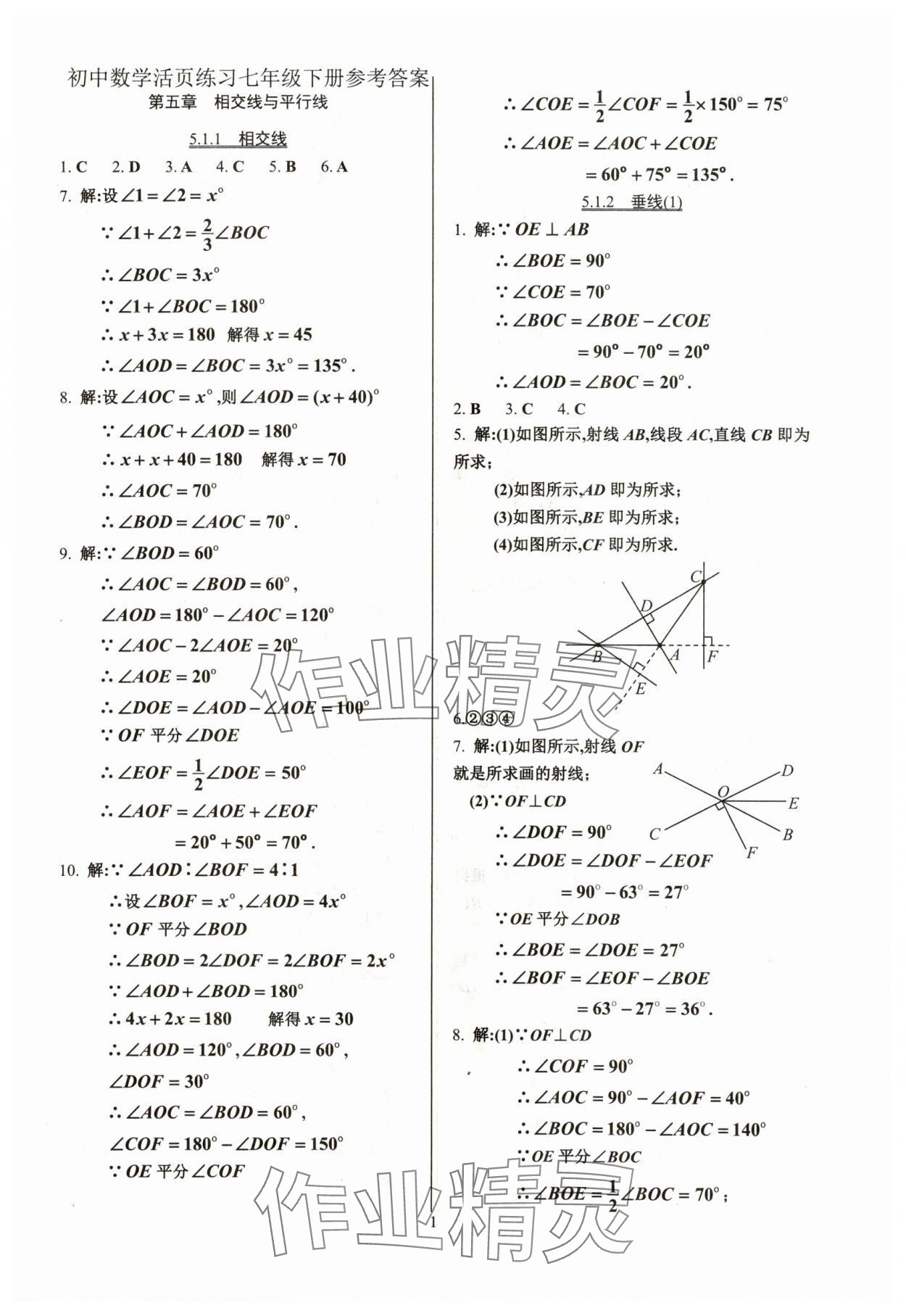 2024年活頁練習(xí)七年級數(shù)學(xué)下冊人教版 參考答案第1頁