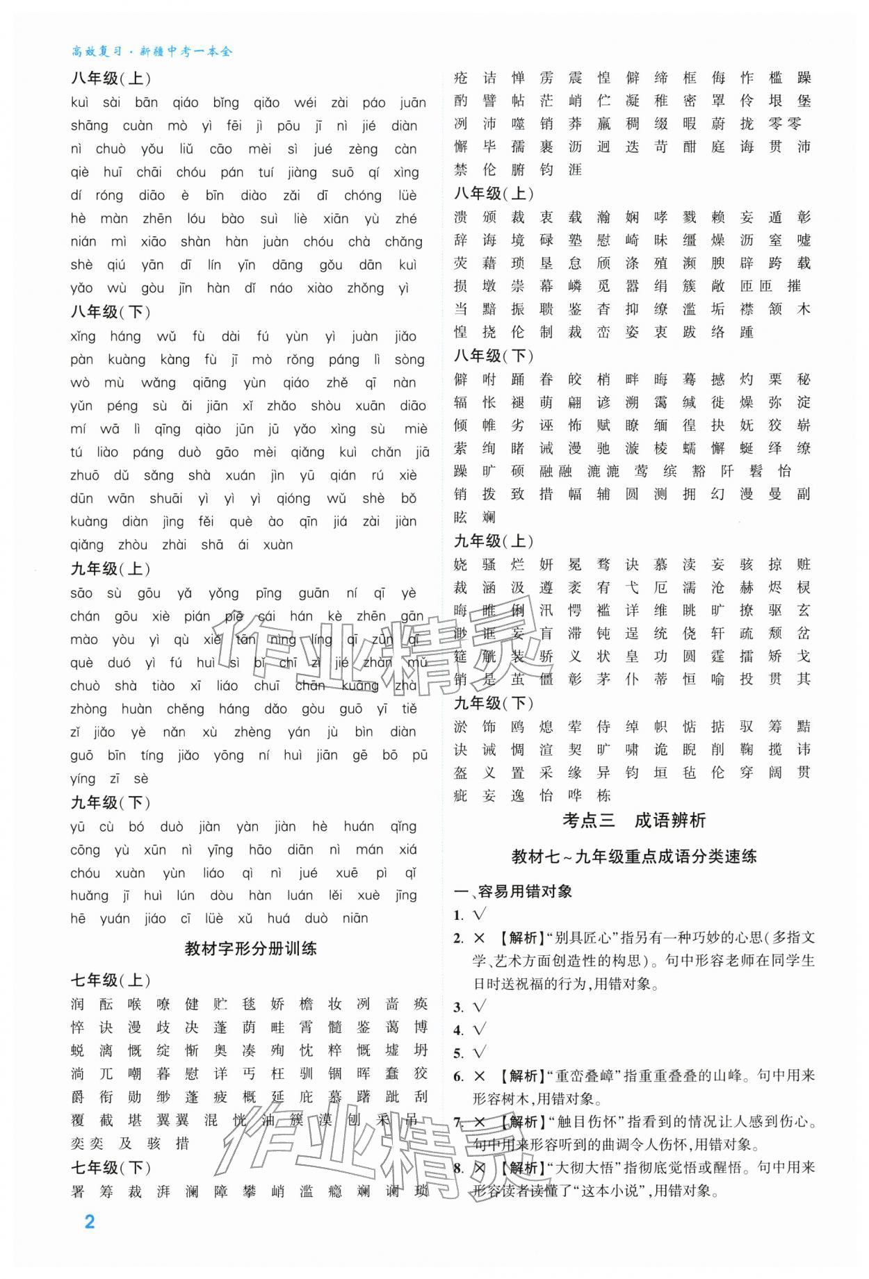 2026年高效复习新疆中考语文&nbsp;参考答案第2页