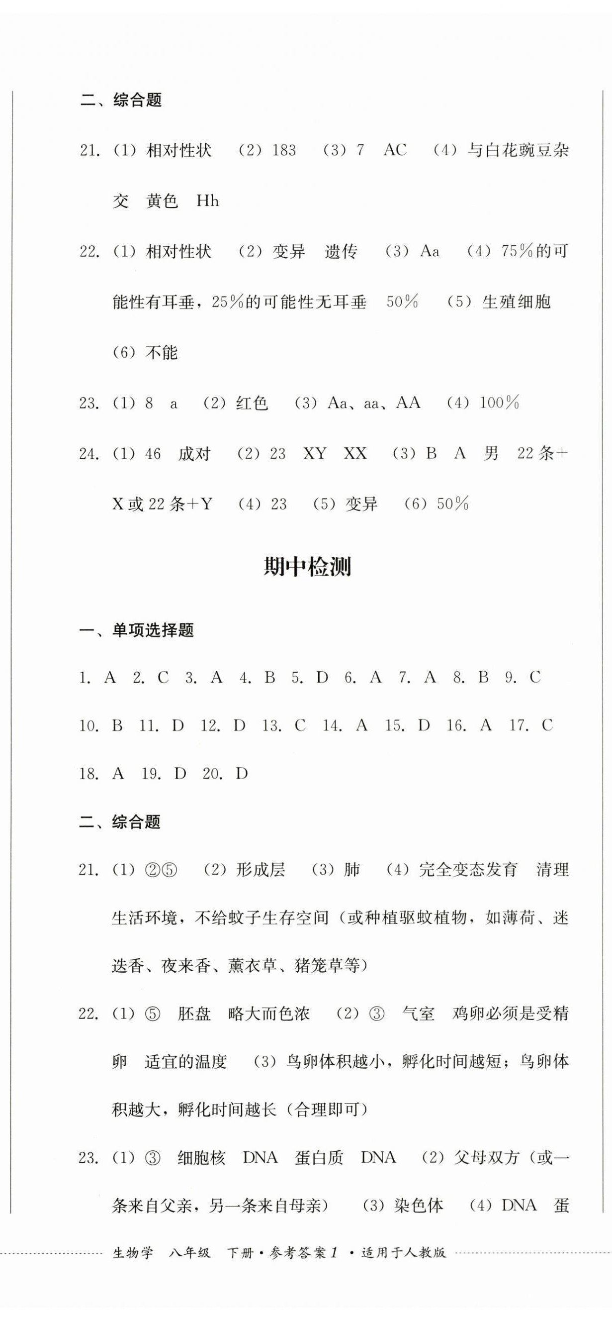 2025年学情点评四川教育出版社八年级生物下册人教版 第2页