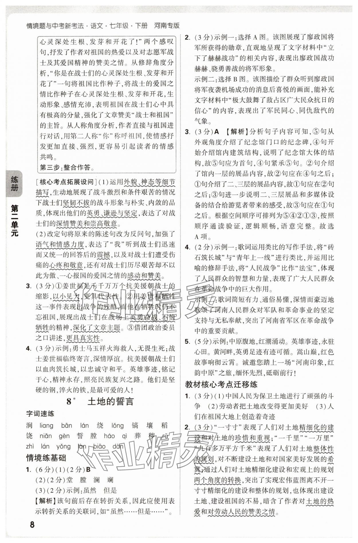 2025年萬(wàn)唯中考情境題七年級(jí)語(yǔ)文下冊(cè)人教版河南專(zhuān)版 參考答案第8頁(yè)