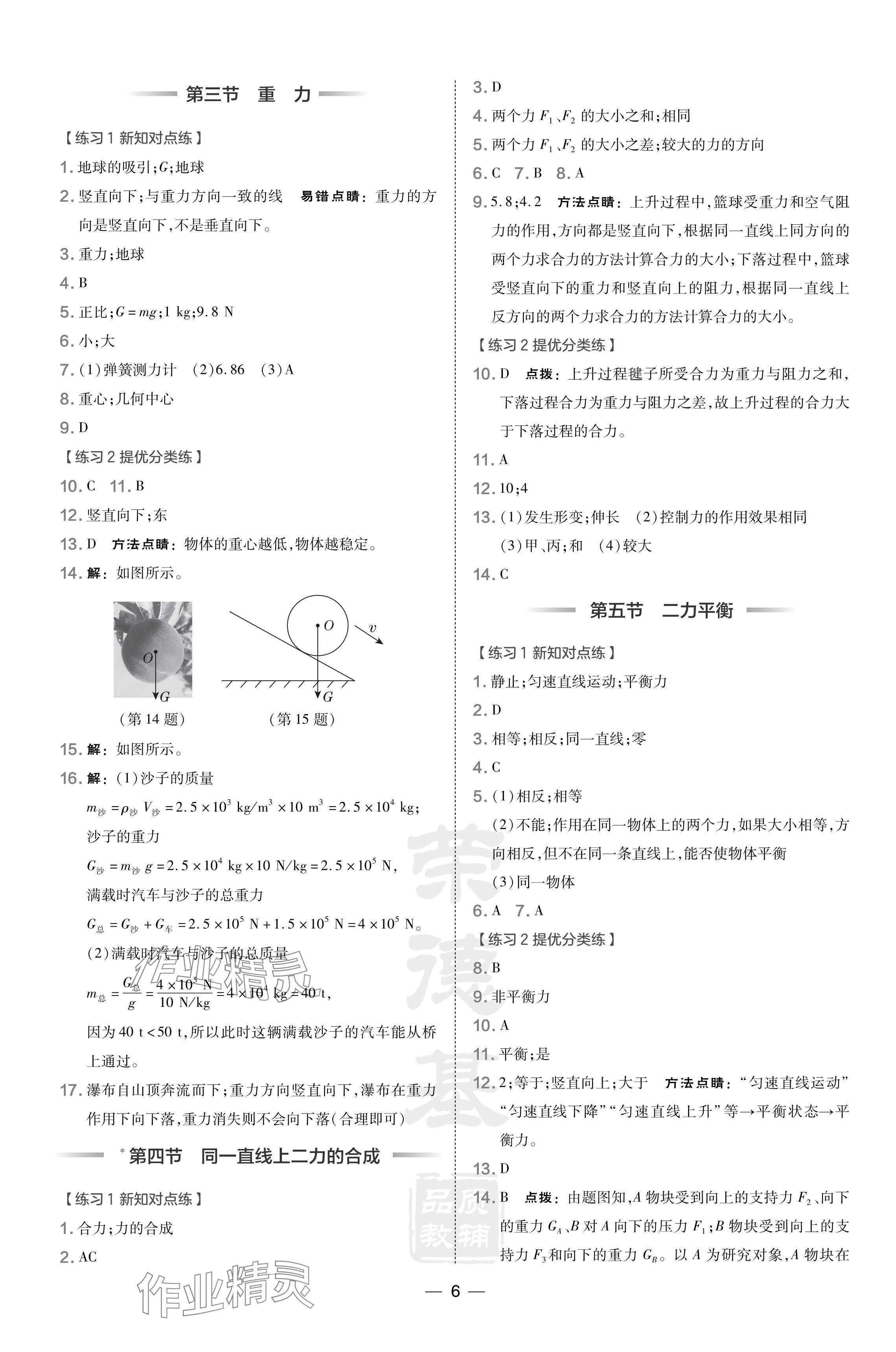 2024年點撥訓(xùn)練八年級物理下冊北師大版 參考答案第6頁