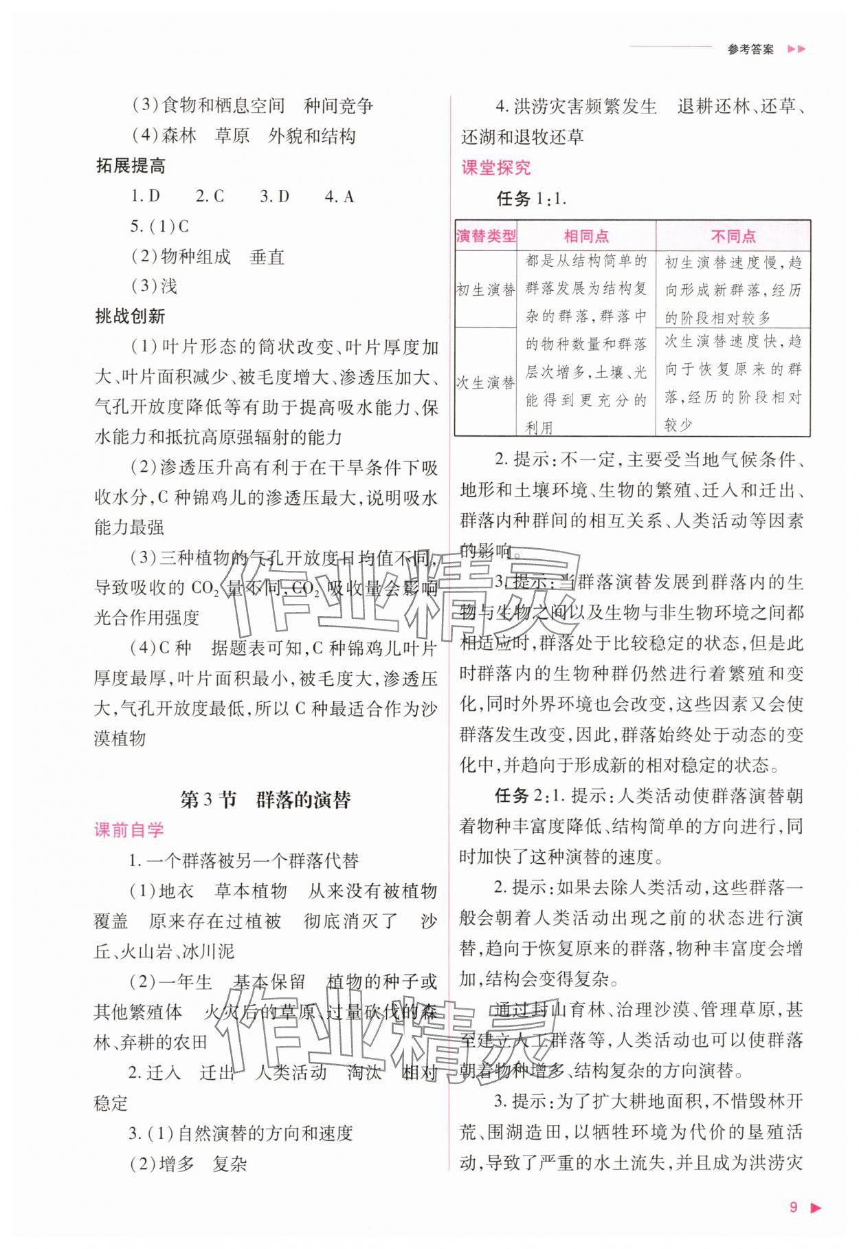 2025年普通高中新課程同步練習冊高中生物選擇性必修2人教版 參考答案第9頁
