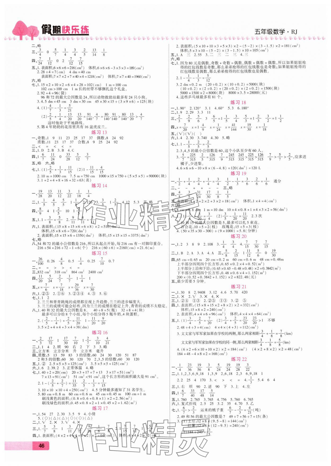 2025年暑假作业培优假期快乐练五年级数学人教版 第2页