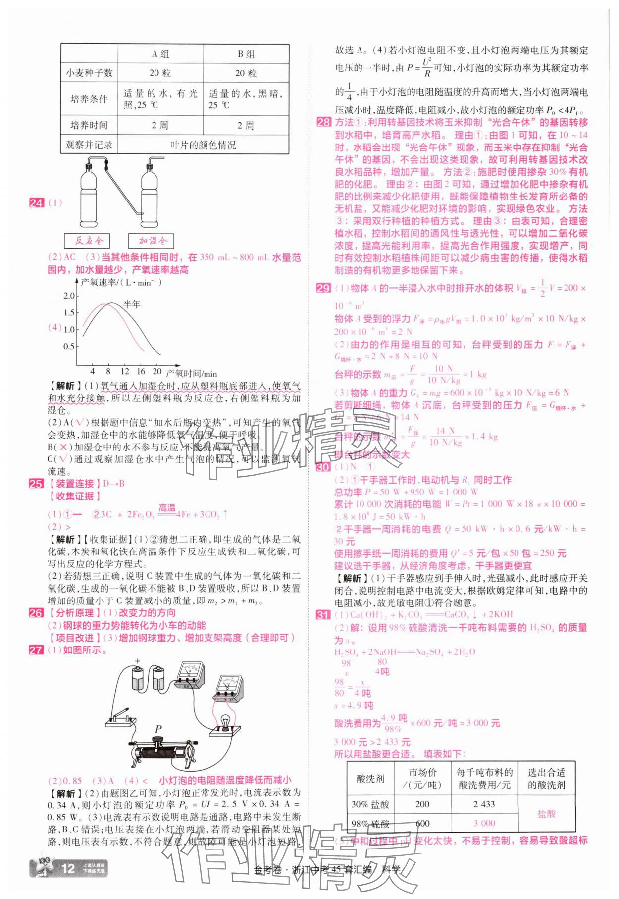 2025年金考卷浙江中考45套匯編科學浙江專版 參考答案第12頁