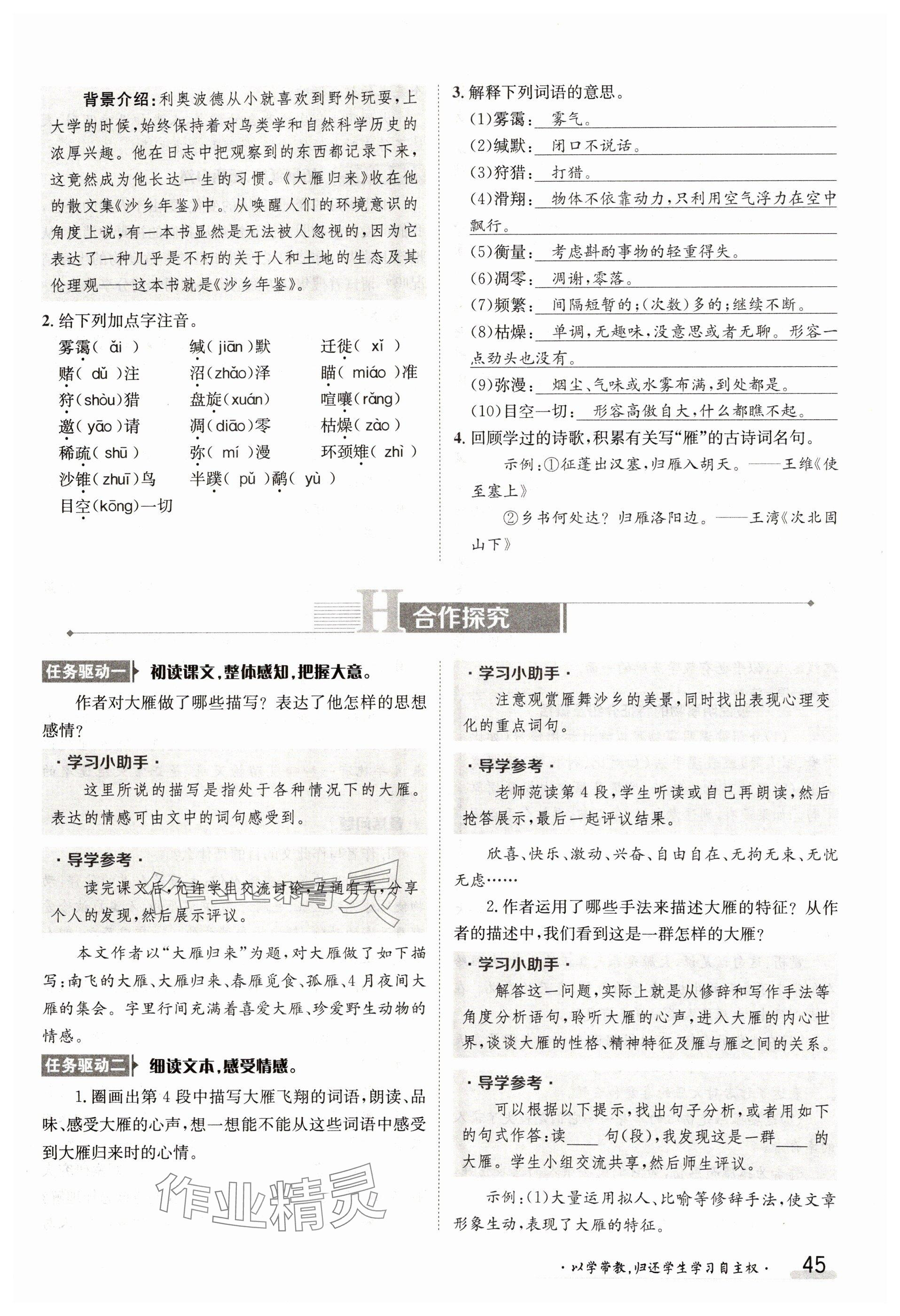 2025年金太陽導學案八年級語文下冊人教版 參考答案第45頁