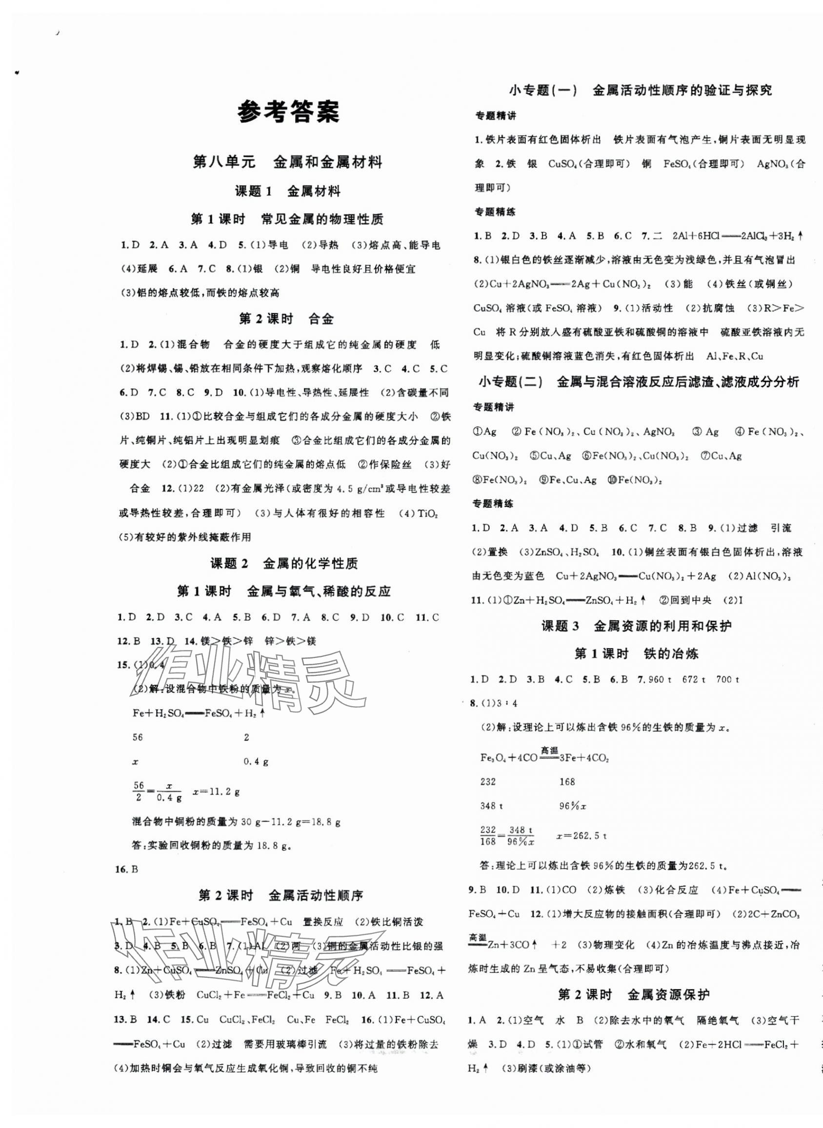 2025年名校課堂九年級化學下冊人教版湖南專版 第1頁