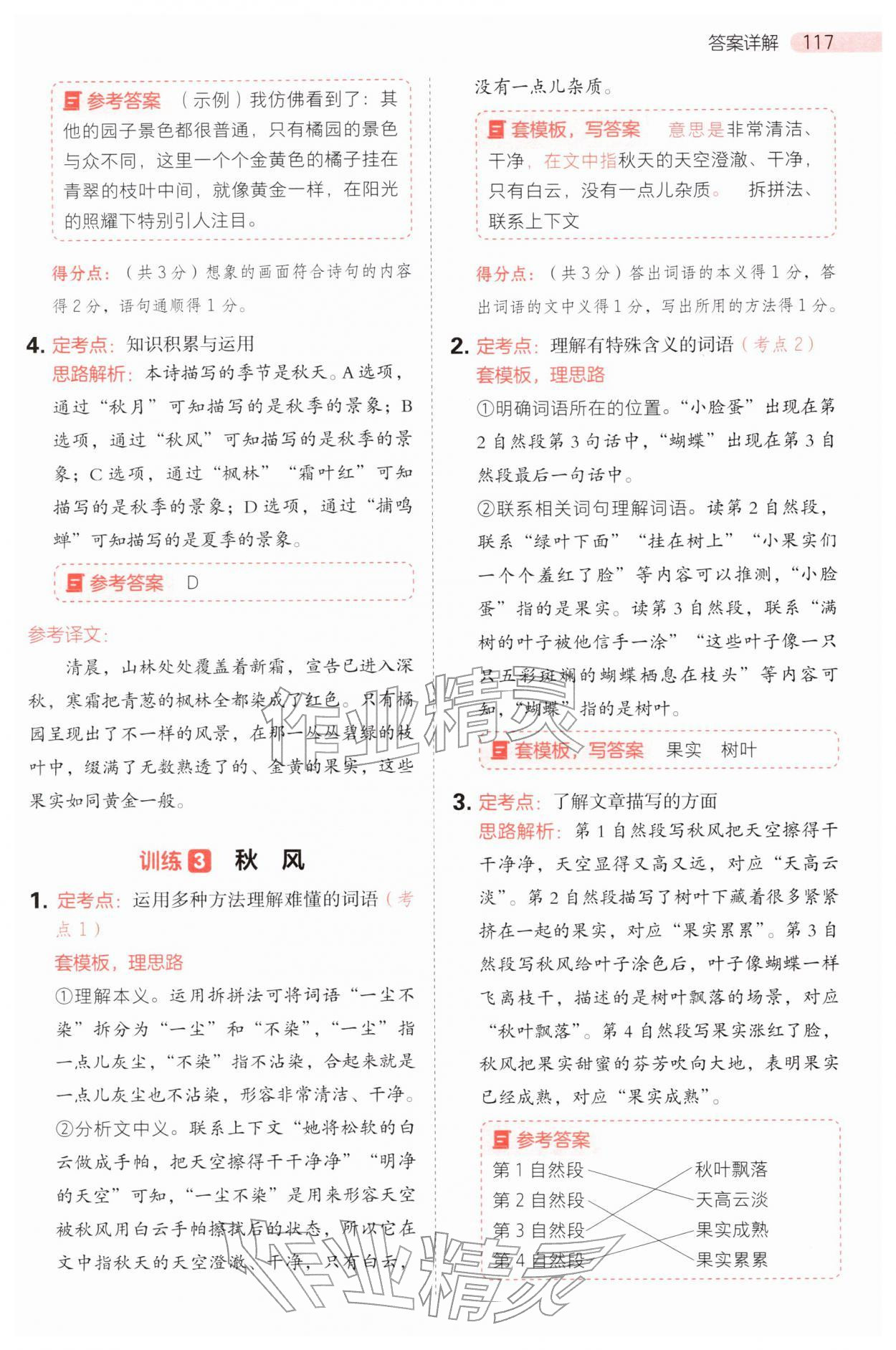 2025年同步阅读答题模板三年级语文上册人教版&nbsp;参考答案第9页