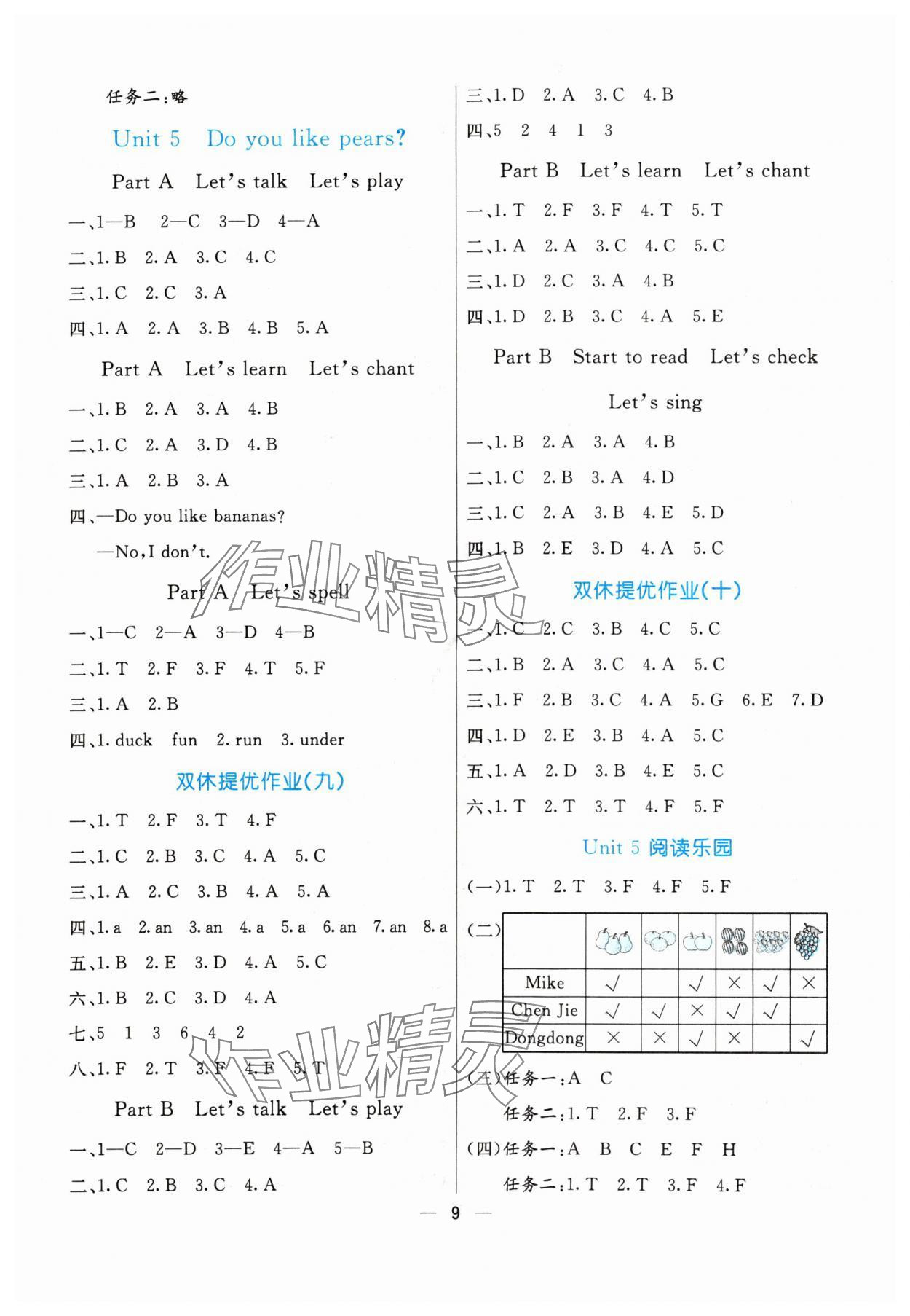 2024年亮點激活提優(yōu)天天練三年級英語下冊人教版 參考答案第9頁