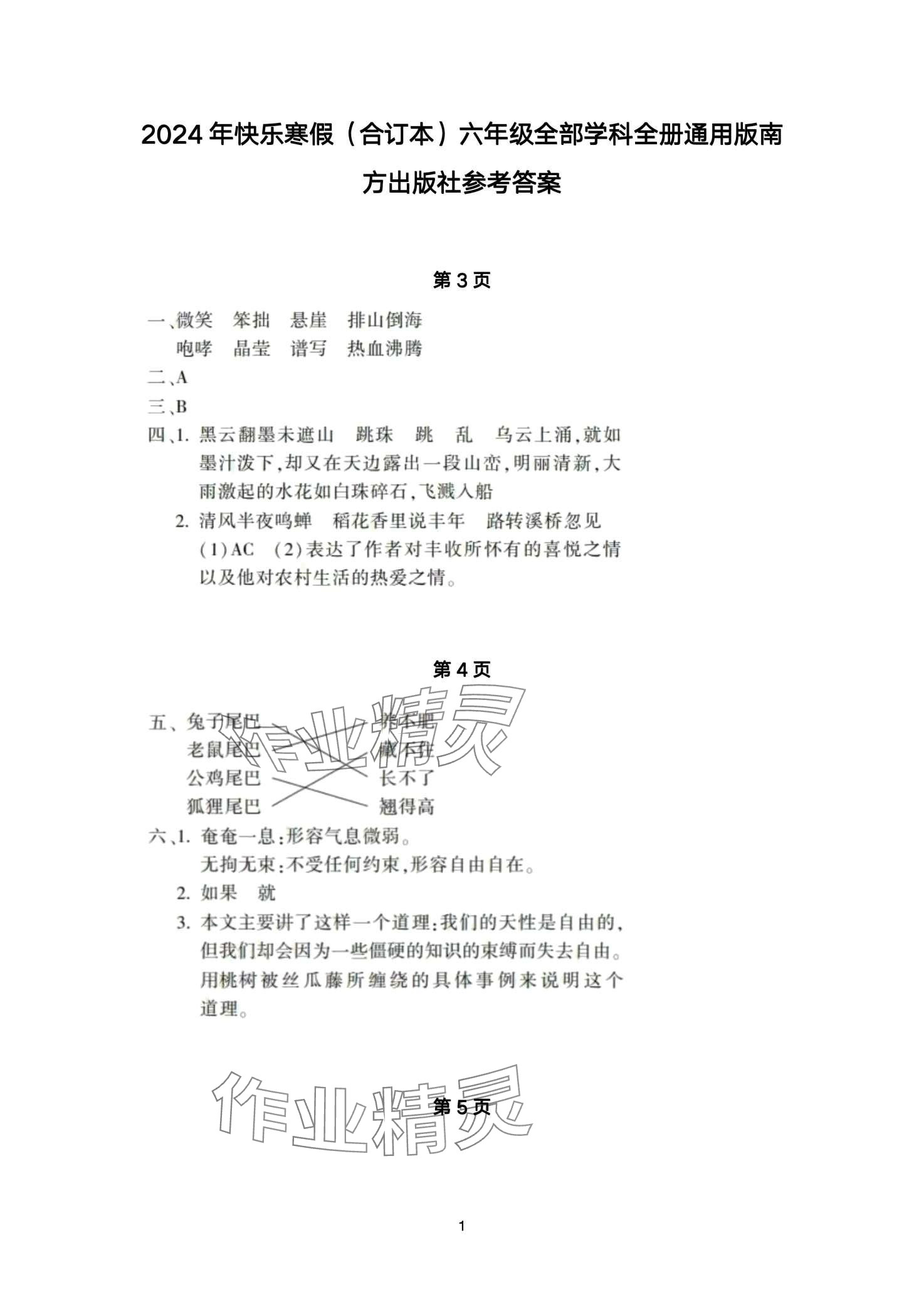 2024年快樂寒假南方出版社六年級(jí) 第1頁(yè)