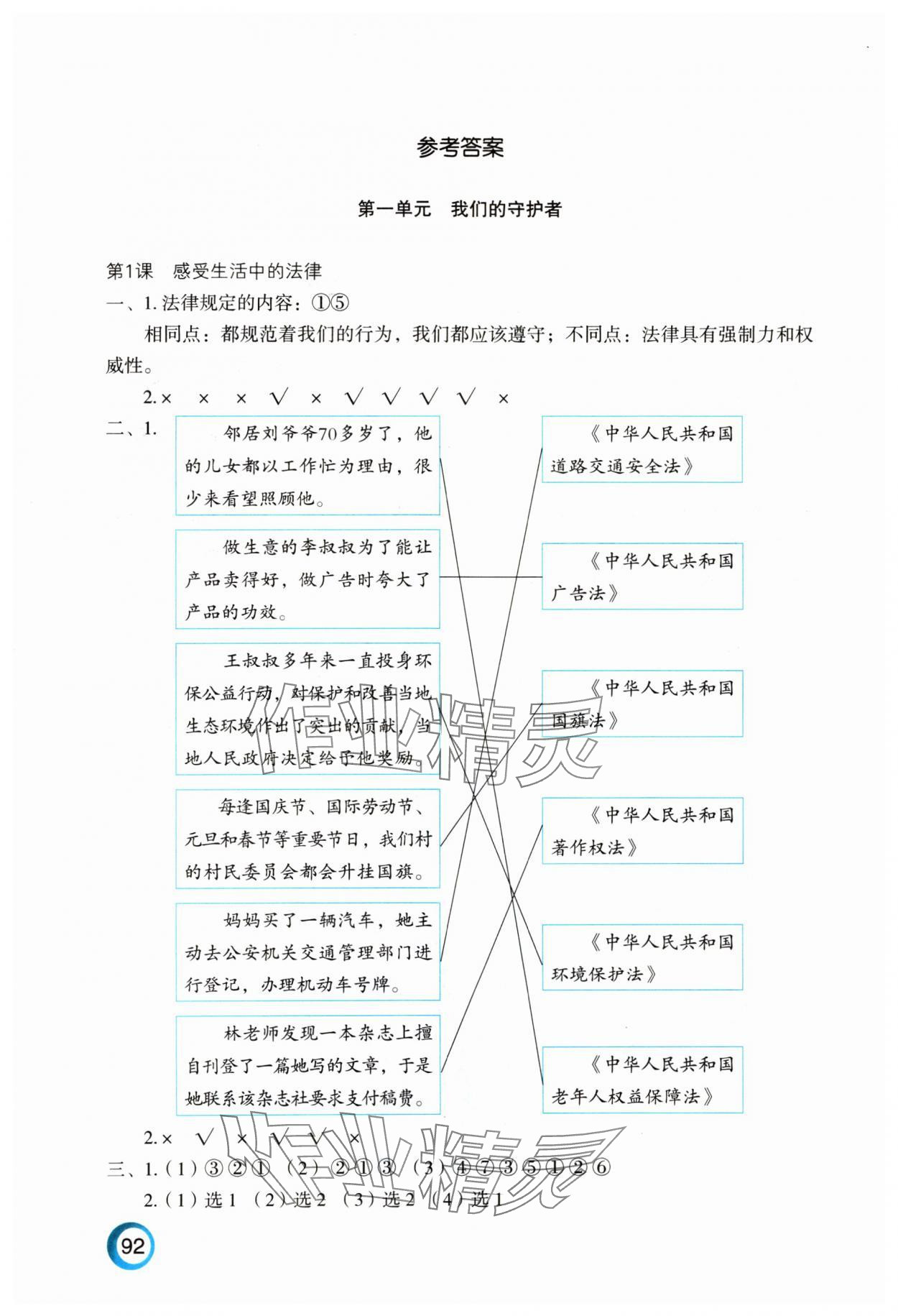 2023年練習(xí)與測試六年級道德與法治上冊人教版陜西專版 參考答案第1頁