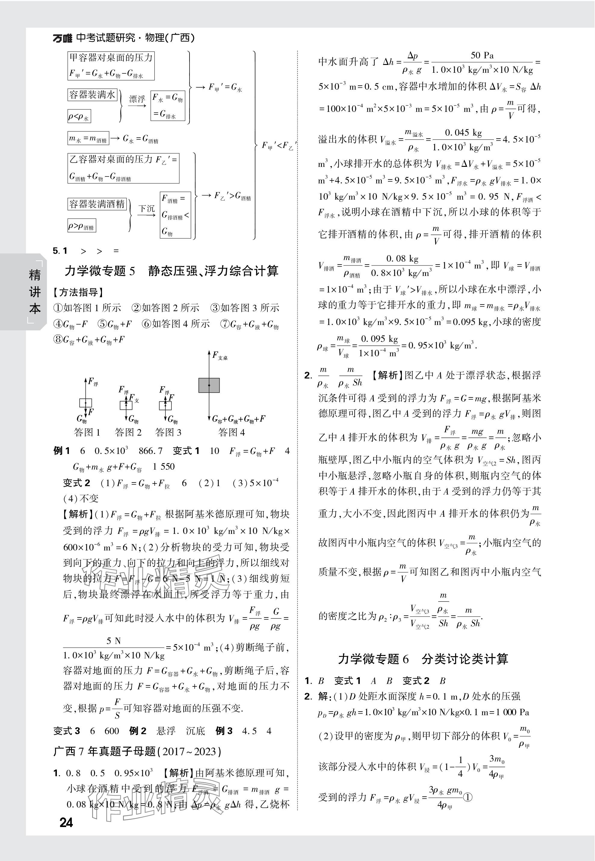 2024年萬(wàn)唯中考試題研究物理廣西專版 參考答案第24頁(yè)