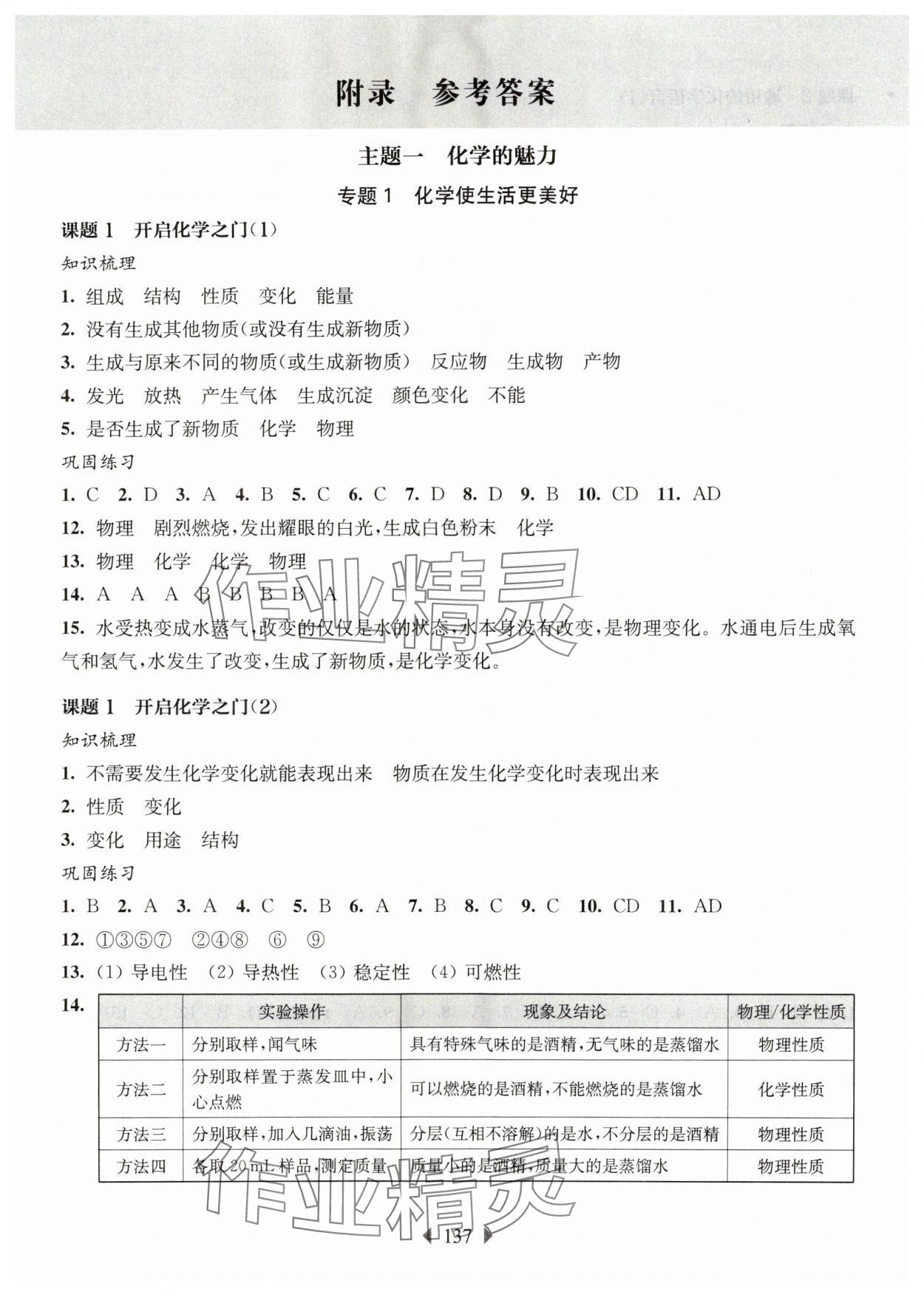 2025年華東師大版一課一練八年級化學滬教版五四制 參考答案第1頁