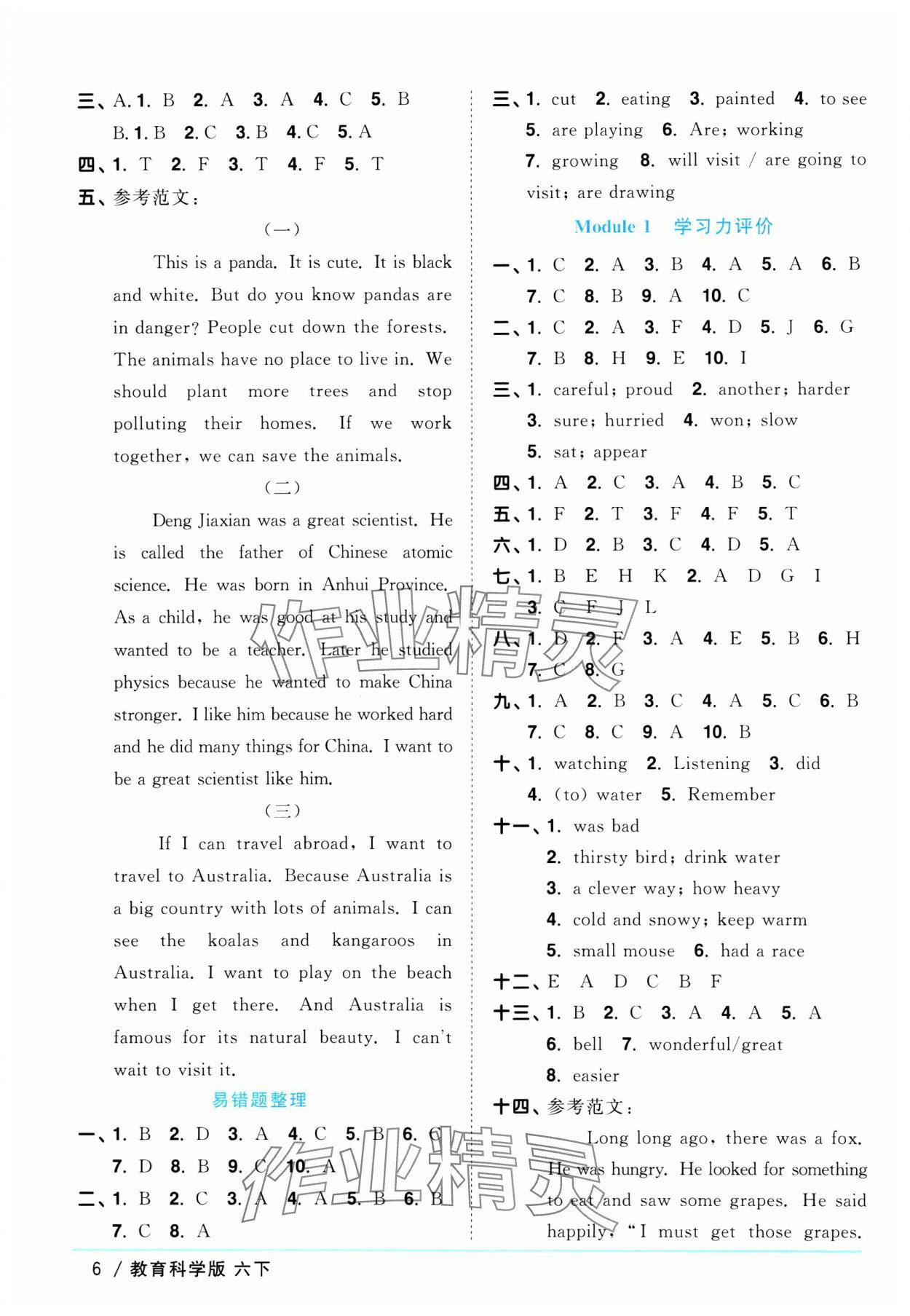 2024年陽光同學課時優(yōu)化作業(yè)六年級英語下冊教科版廣州專版 參考答案第6頁