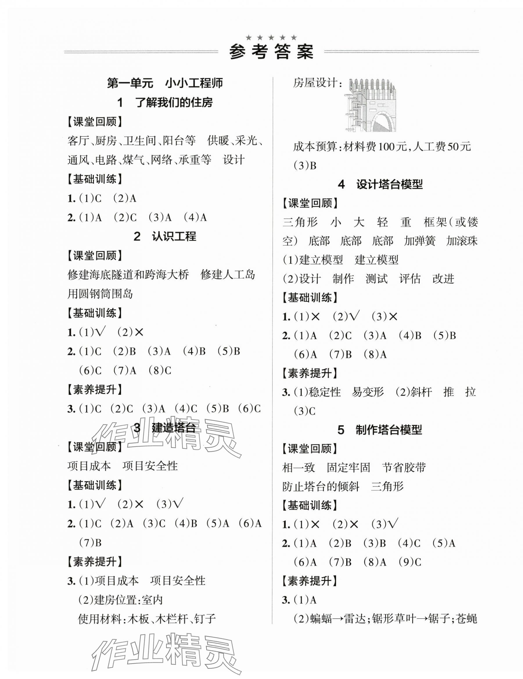 2025年小學(xué)學(xué)霸作業(yè)本六年級(jí)科學(xué)下冊(cè)教科版 參考答案第1頁