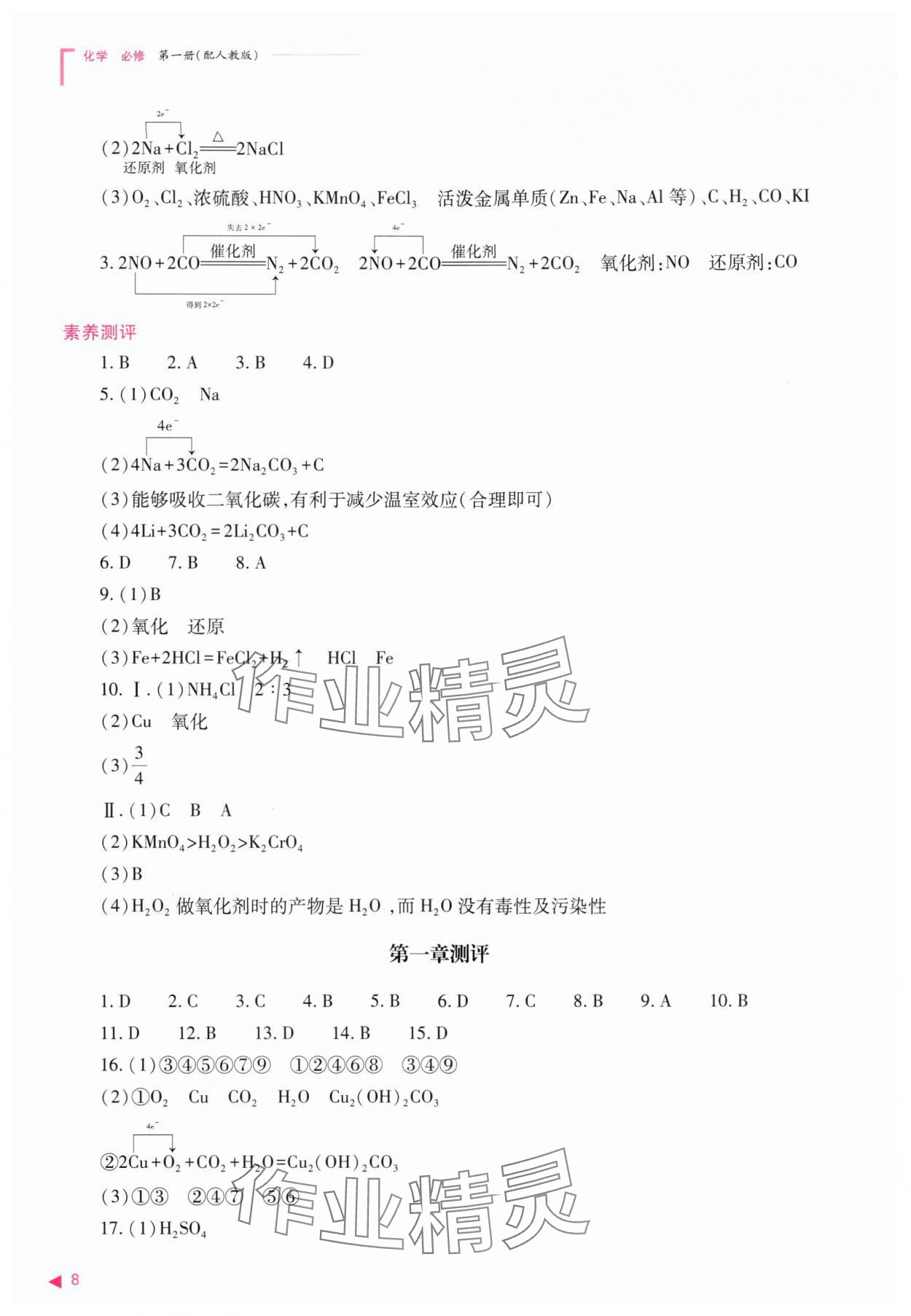 2025年普通高中新课程同步练习册高中化学必修第一册人教版 第8页