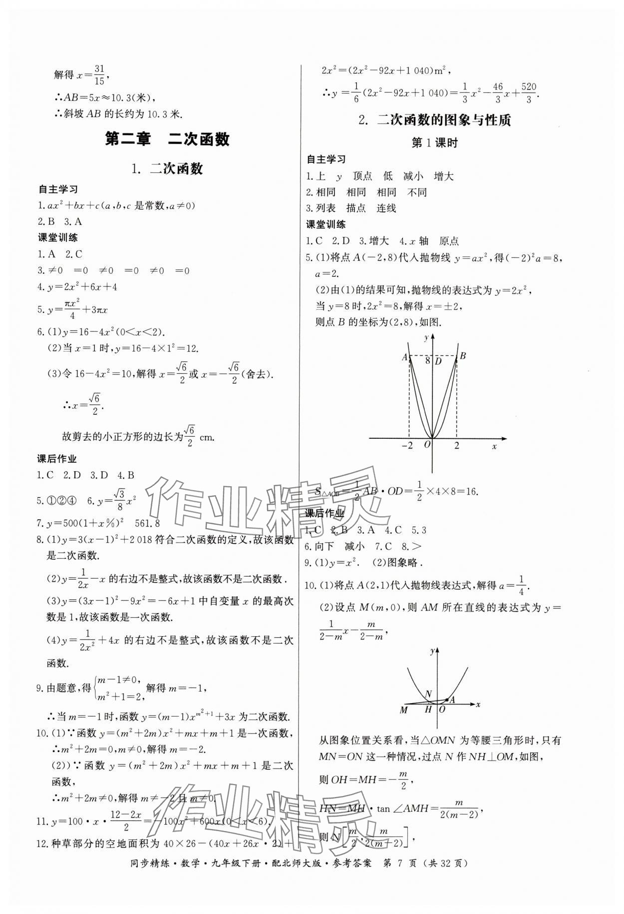 2024年同步精練廣東人民出版社九年級數(shù)學(xué)下冊北師大版 參考答案第7頁