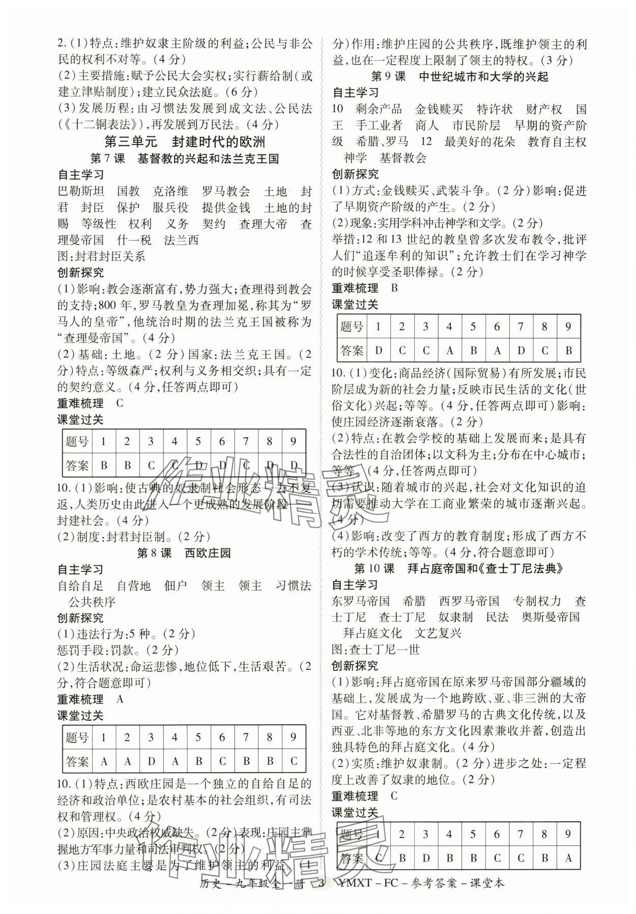 2025年分層導學案九年級歷史全一冊人教版廣州專版&nbsp;參考答案第3頁